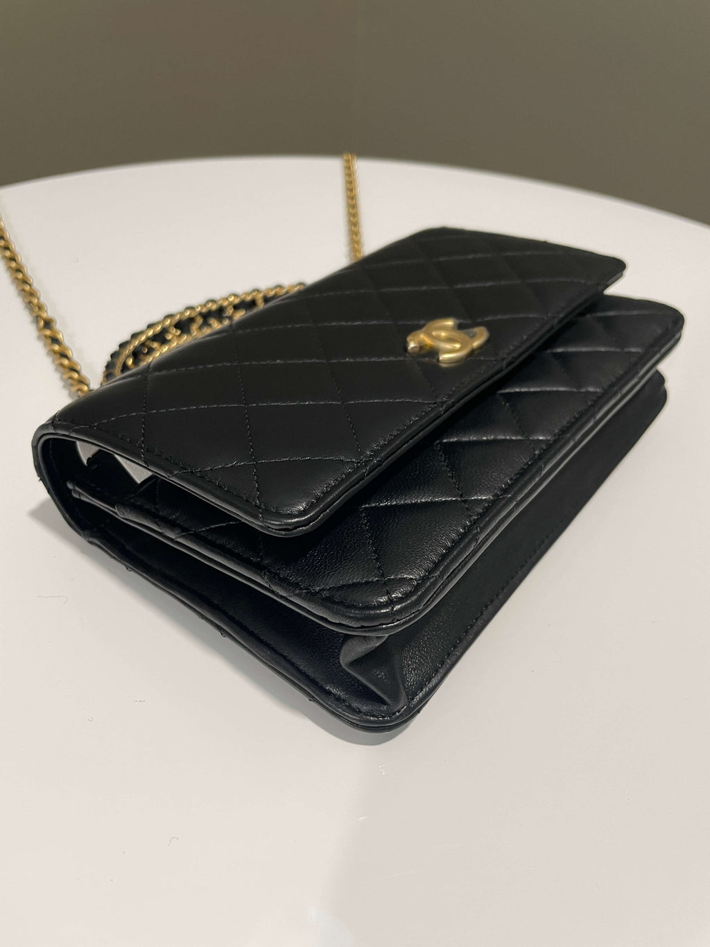 Chanel Chain Top Handled Wallet on Chain Black Lambskin