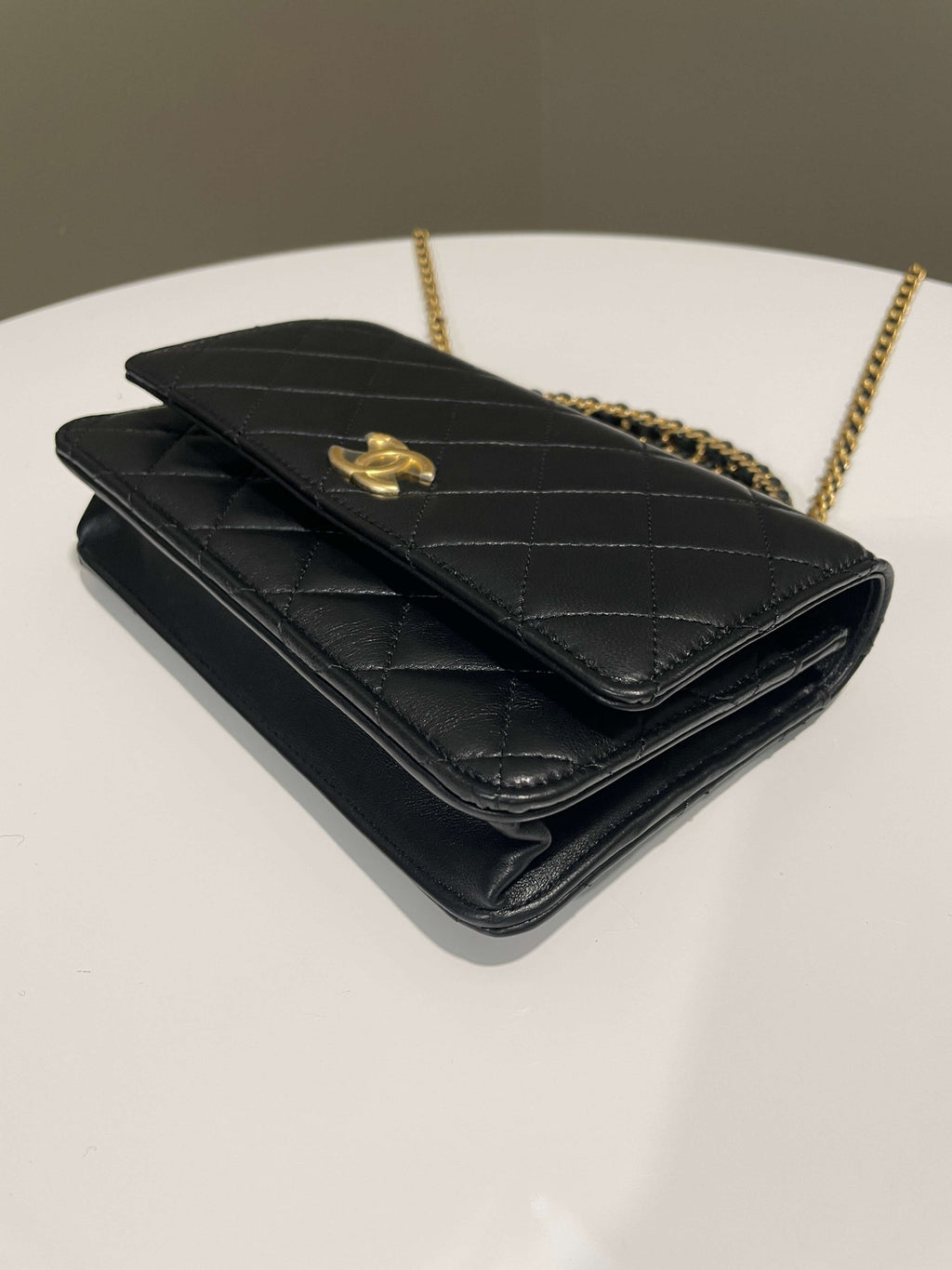 Chanel Chain Top Handled Wallet on Chain Black Lambskin