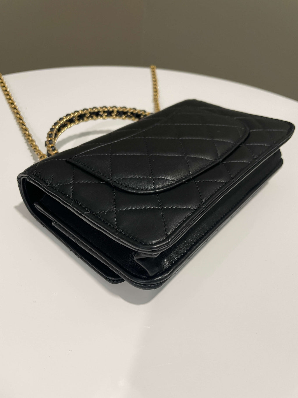Chanel Chain Top Handled Wallet on Chain Black Lambskin