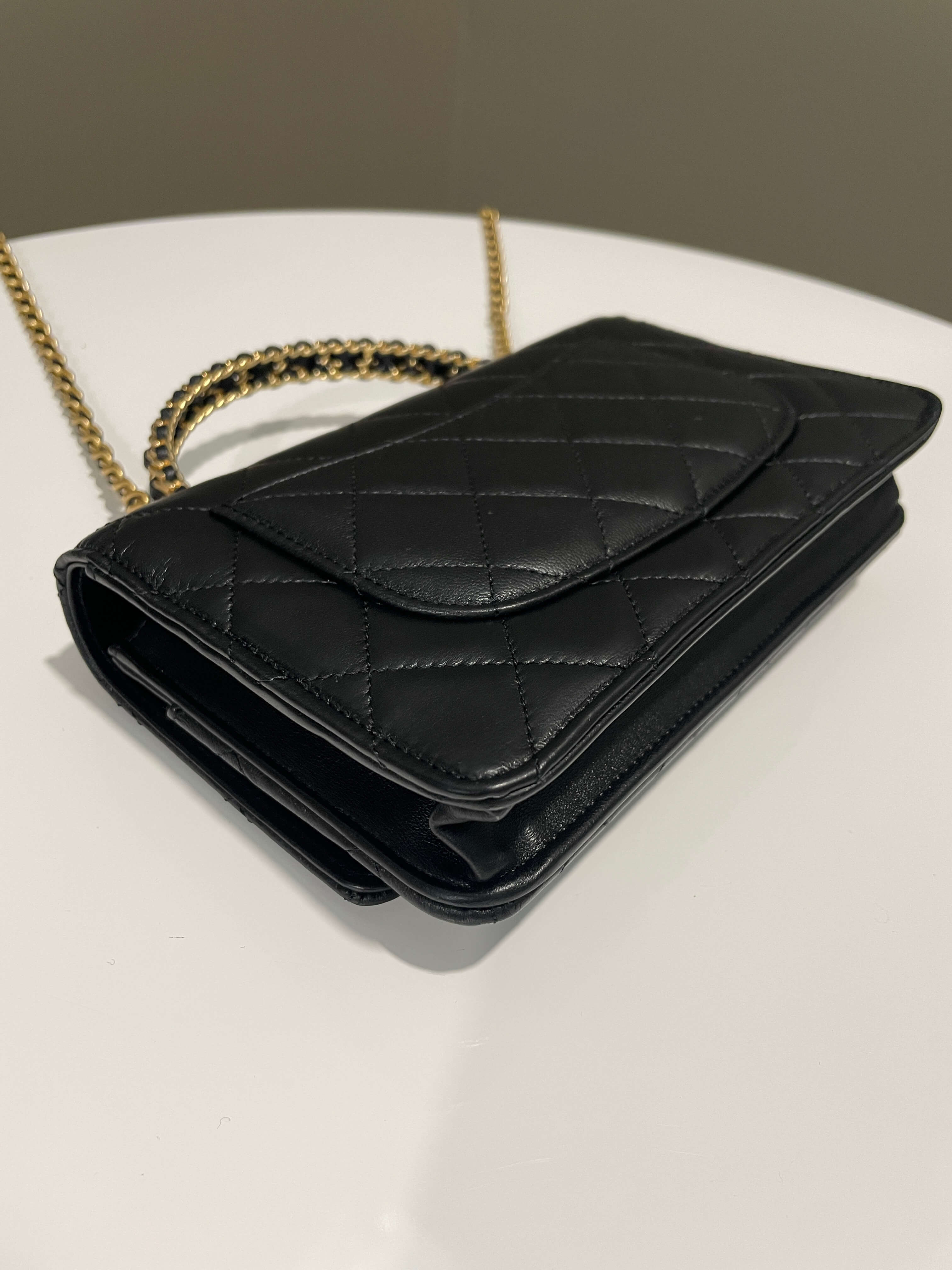 Chanel Chain Top Handled Wallet on Chain Black Lambskin