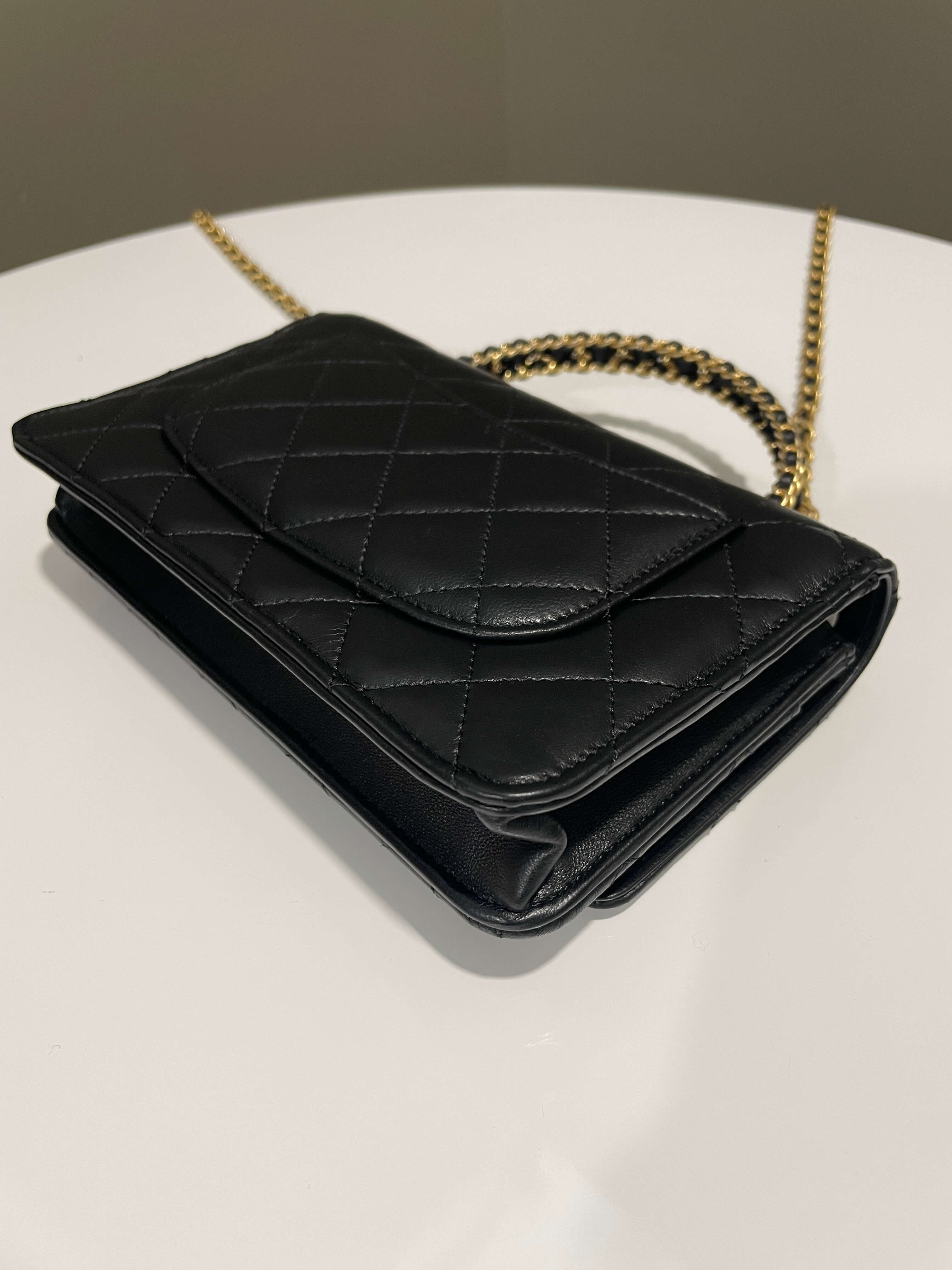 Chanel Chain Top Handled Wallet on Chain Black Lambskin