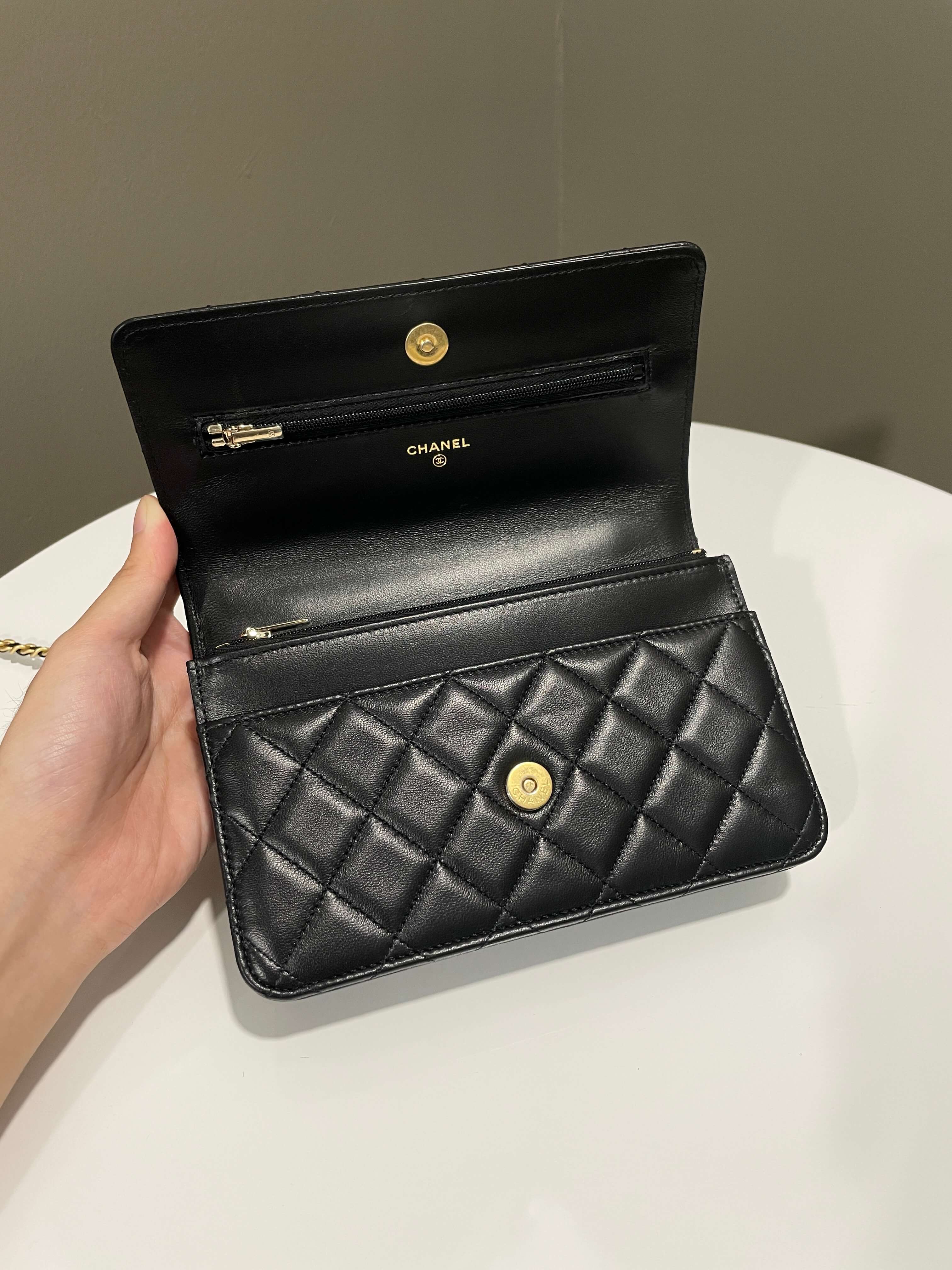 Chanel Chain Top Handled Wallet on Chain Black Lambskin