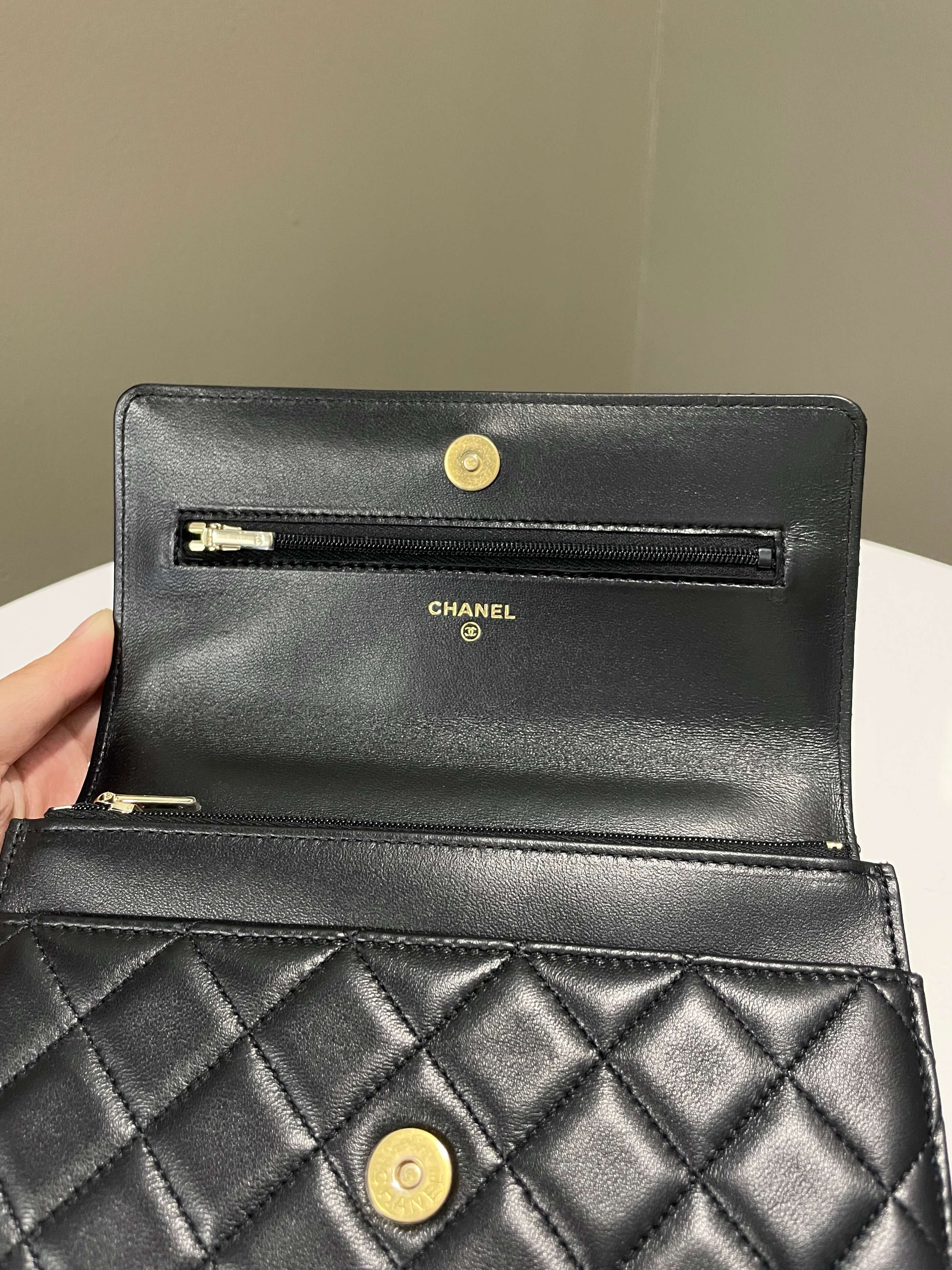 Chanel Chain Top Handled Wallet on Chain Black Lambskin