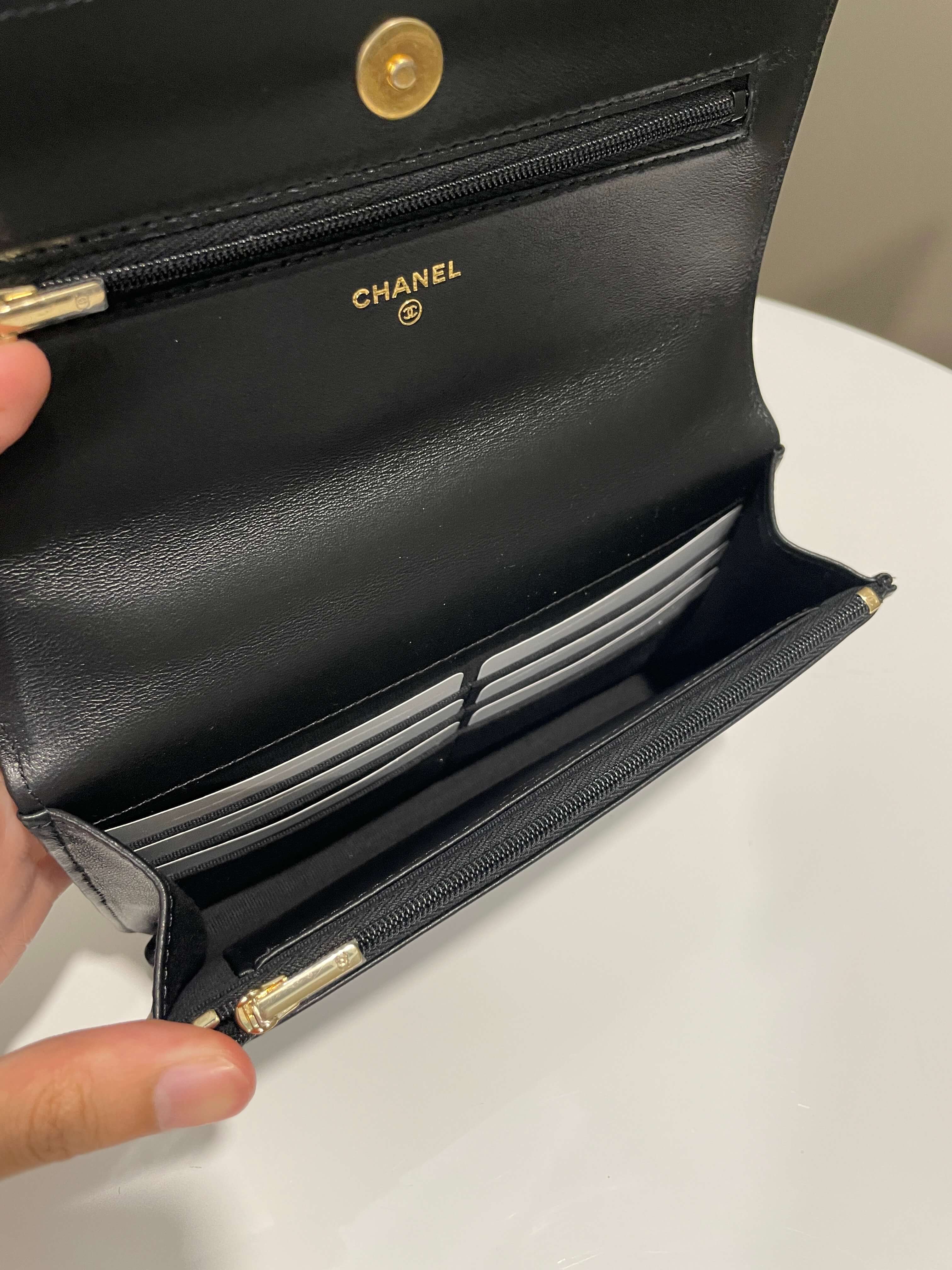 Chanel Chain Top Handled Wallet on Chain Black Lambskin