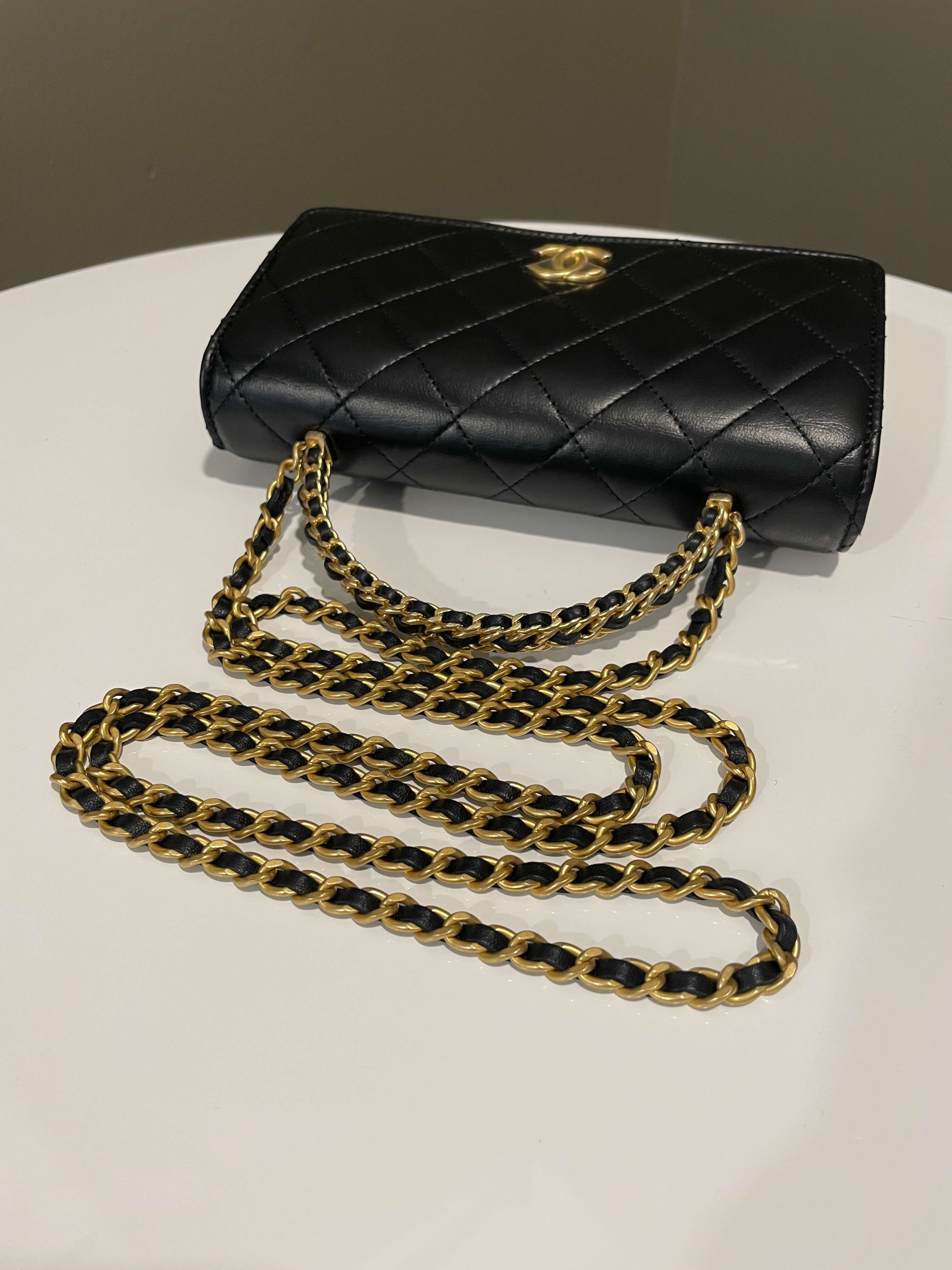 Chanel Chain Top Handled Wallet on Chain Black Lambskin