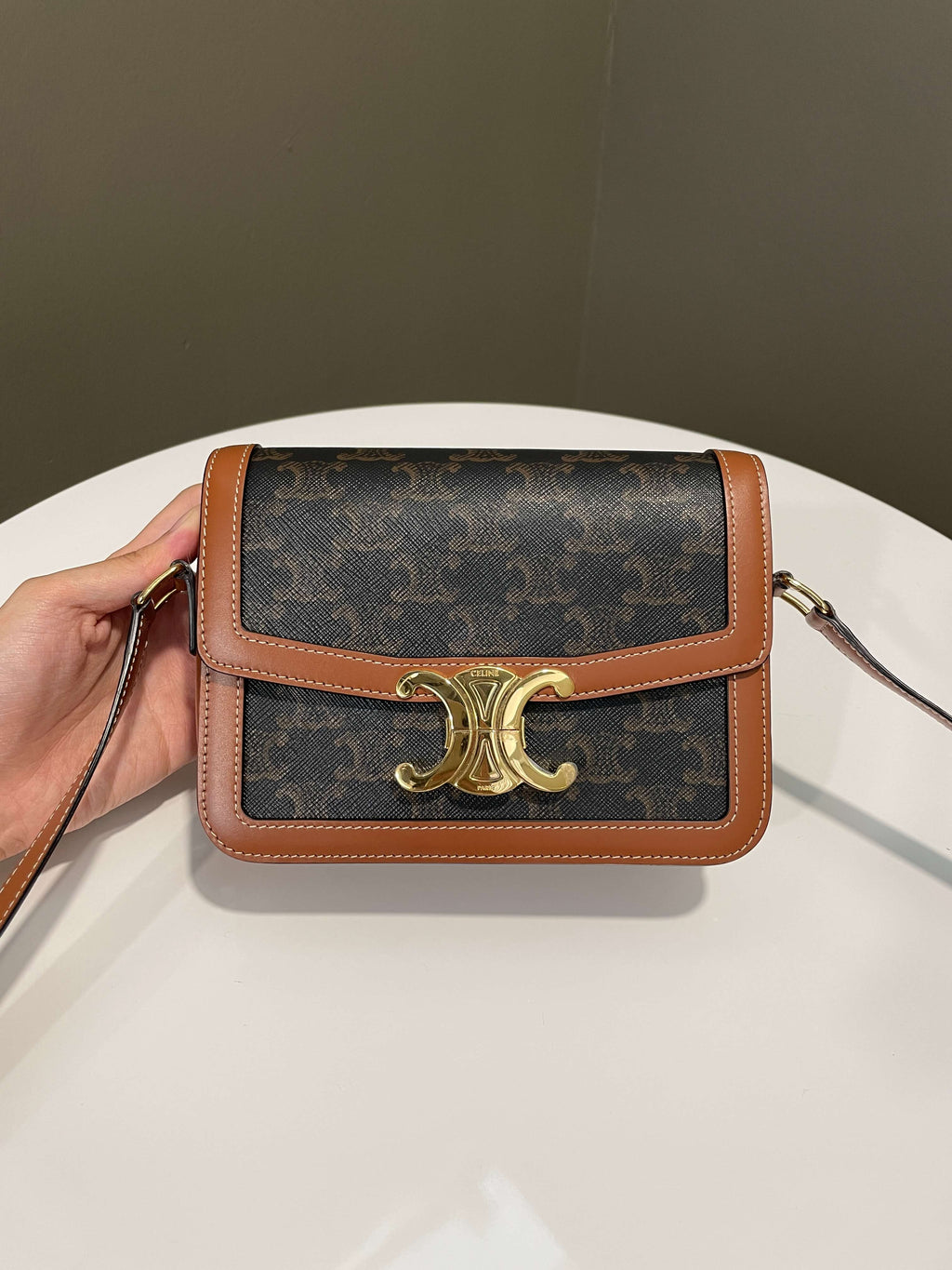 Celine Teen Triomphe Tan Canvas