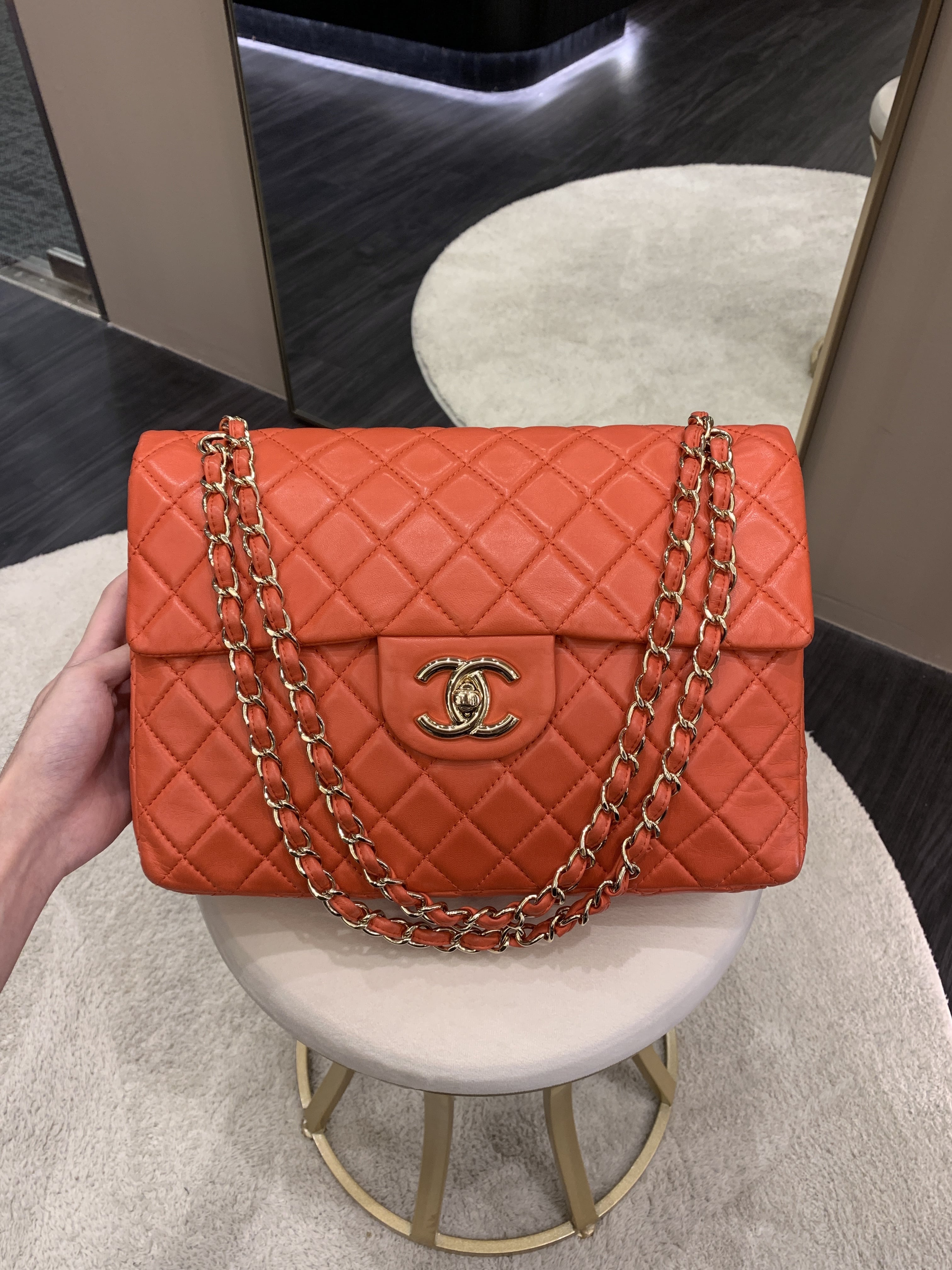 Chanel Quilted Cc Flap Bag Vermillion Lambskin