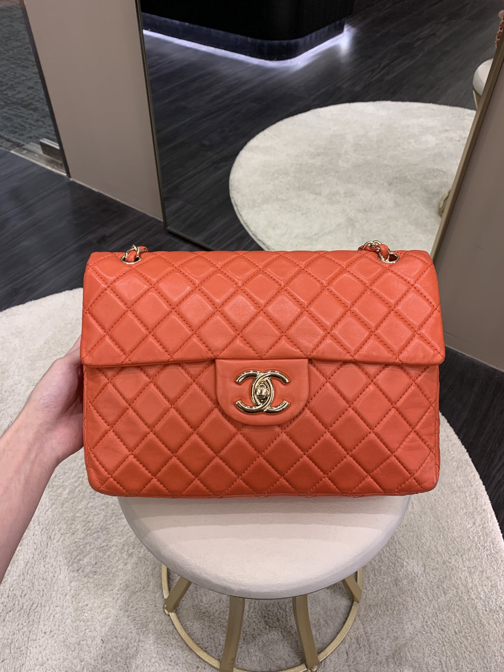 Chanel Quilted Cc Flap Bag Vermillion Lambskin
