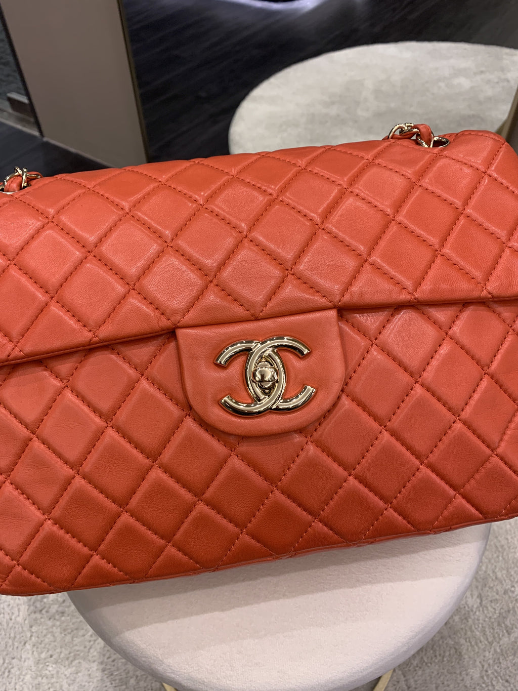 Chanel Quilted Cc Flap Bag Vermillion Lambskin