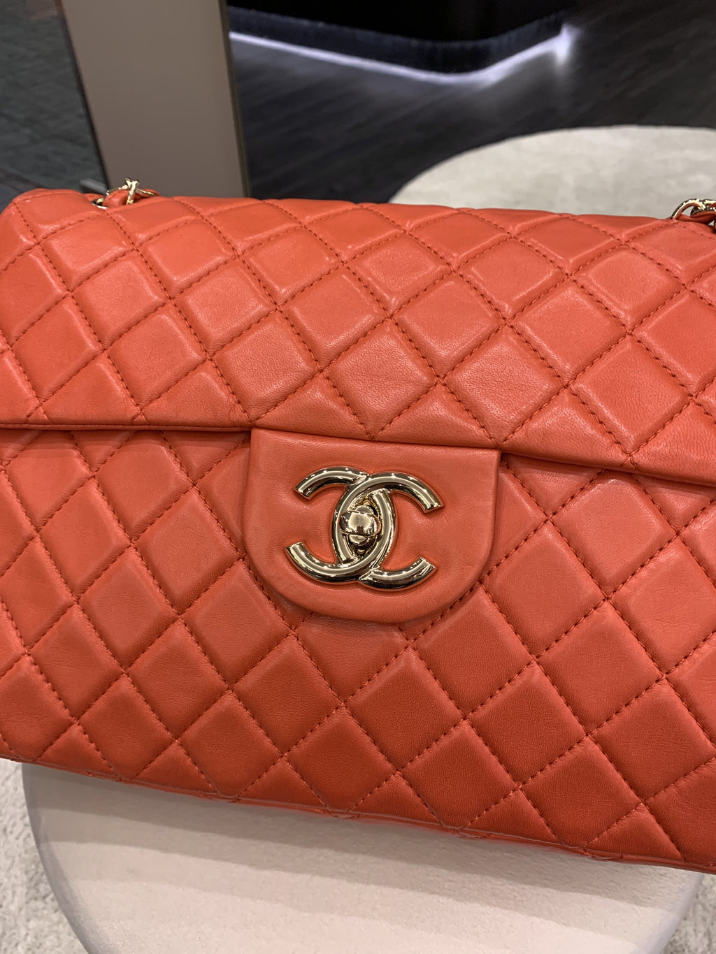 Chanel Quilted Cc Flap Bag Vermillion Lambskin