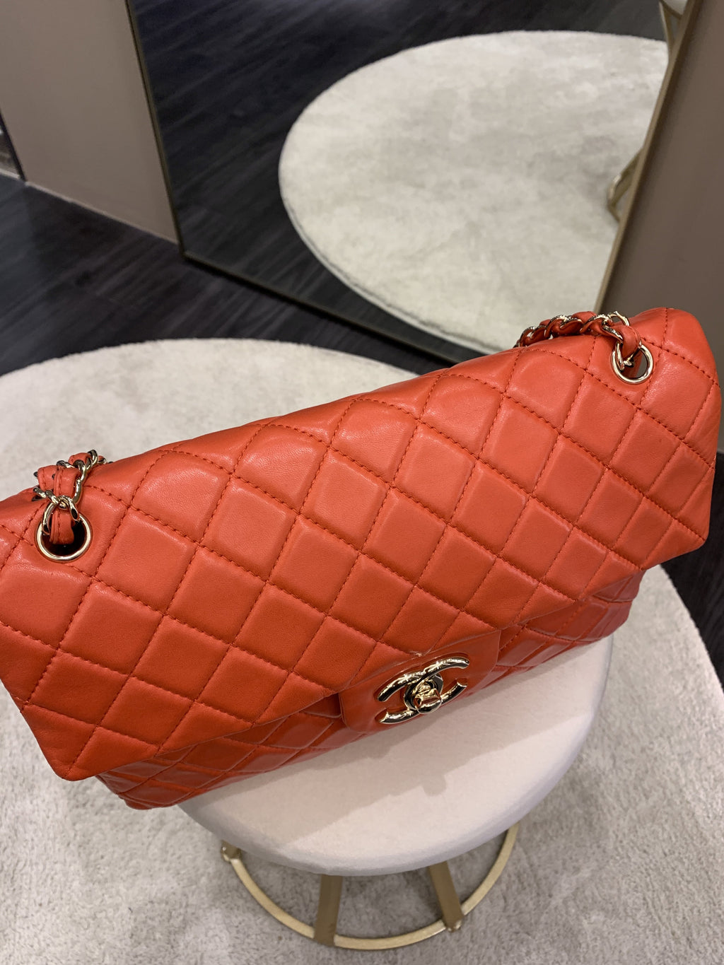 Chanel Quilted Cc Flap Bag Vermillion Lambskin