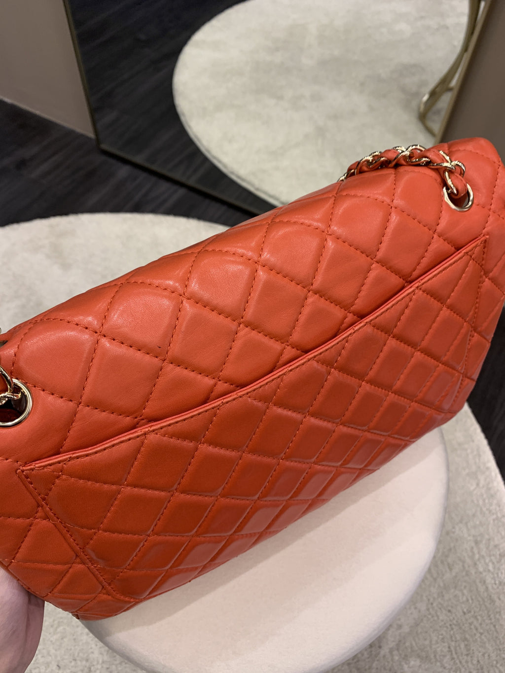 Chanel Quilted Cc Flap Bag Vermillion Lambskin