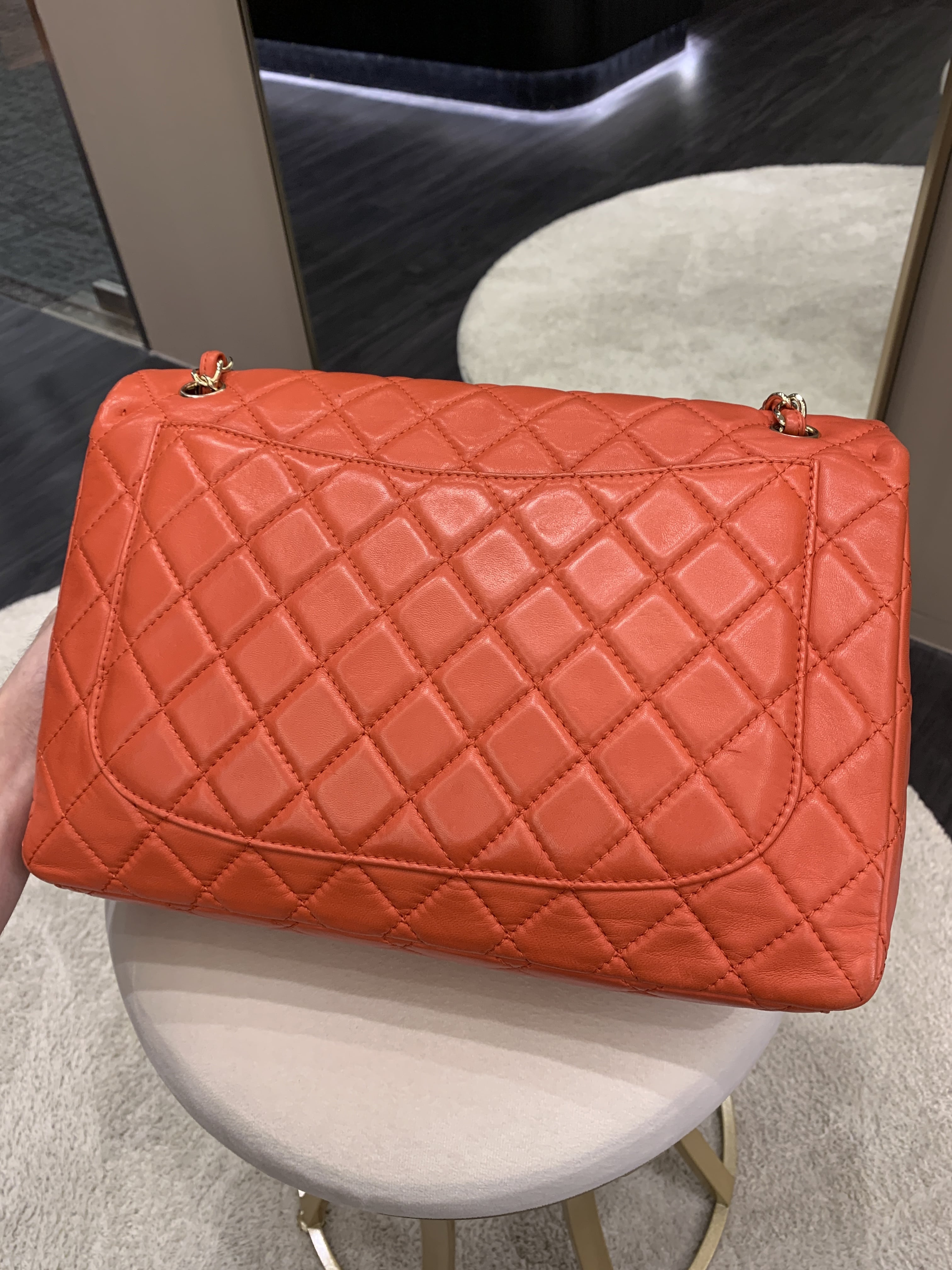 Chanel Quilted Cc Flap Bag Vermillion Lambskin