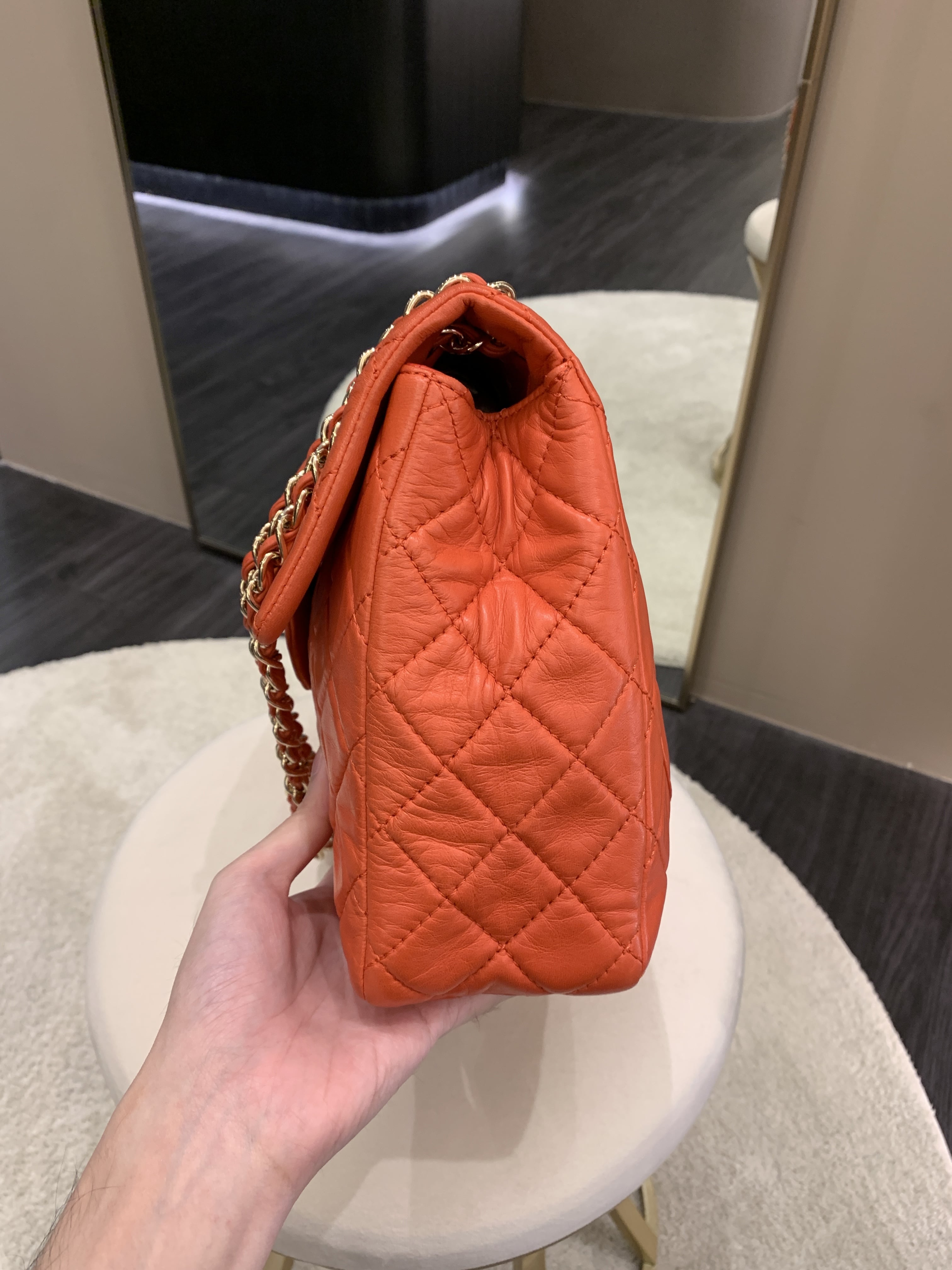 Chanel Quilted Cc Flap Bag Vermillion Lambskin