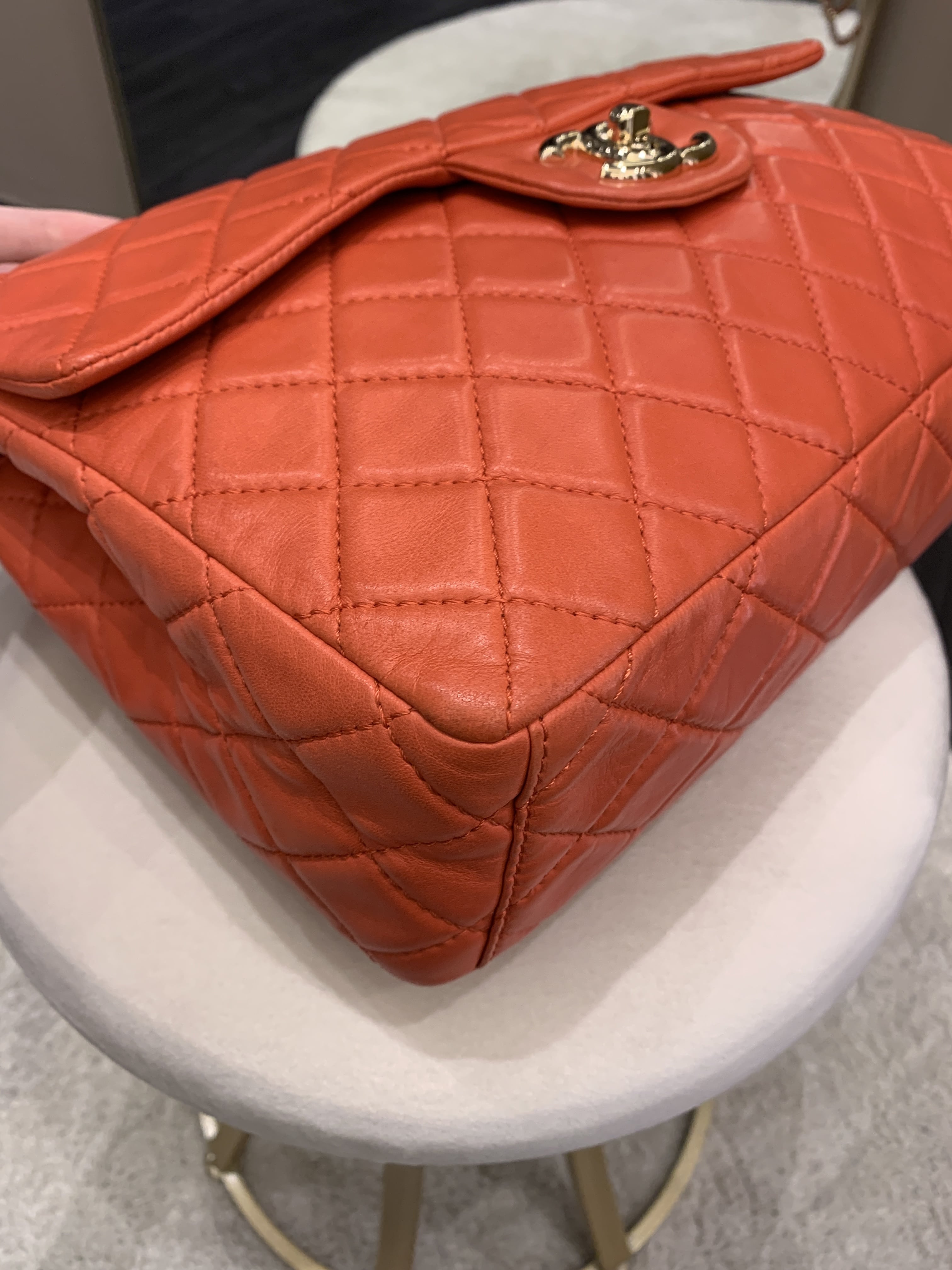 Chanel Quilted Cc Flap Bag Vermillion Lambskin