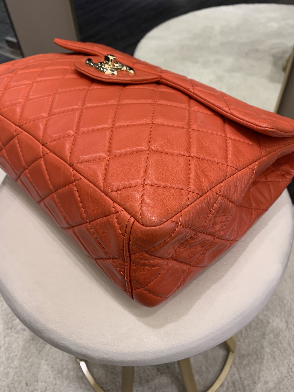 Chanel Quilted Cc Flap Bag Vermillion Lambskin