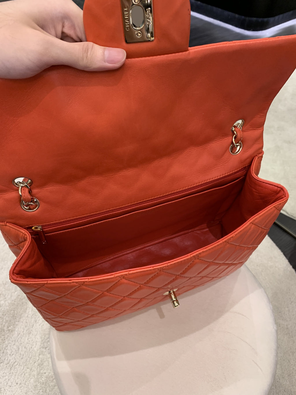 Chanel Quilted Cc Flap Bag Vermillion Lambskin