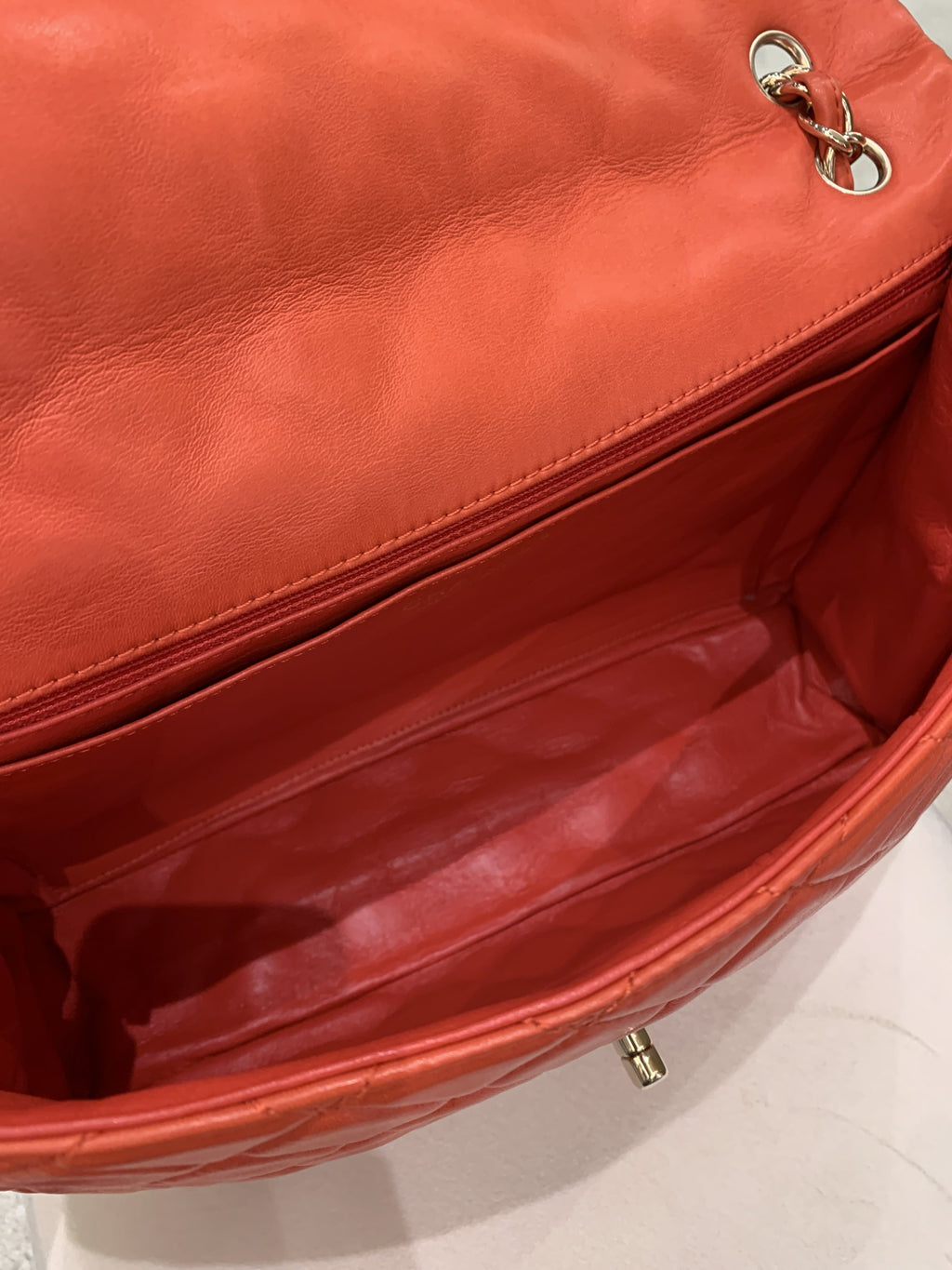 Chanel Quilted Cc Flap Bag Vermillion Lambskin