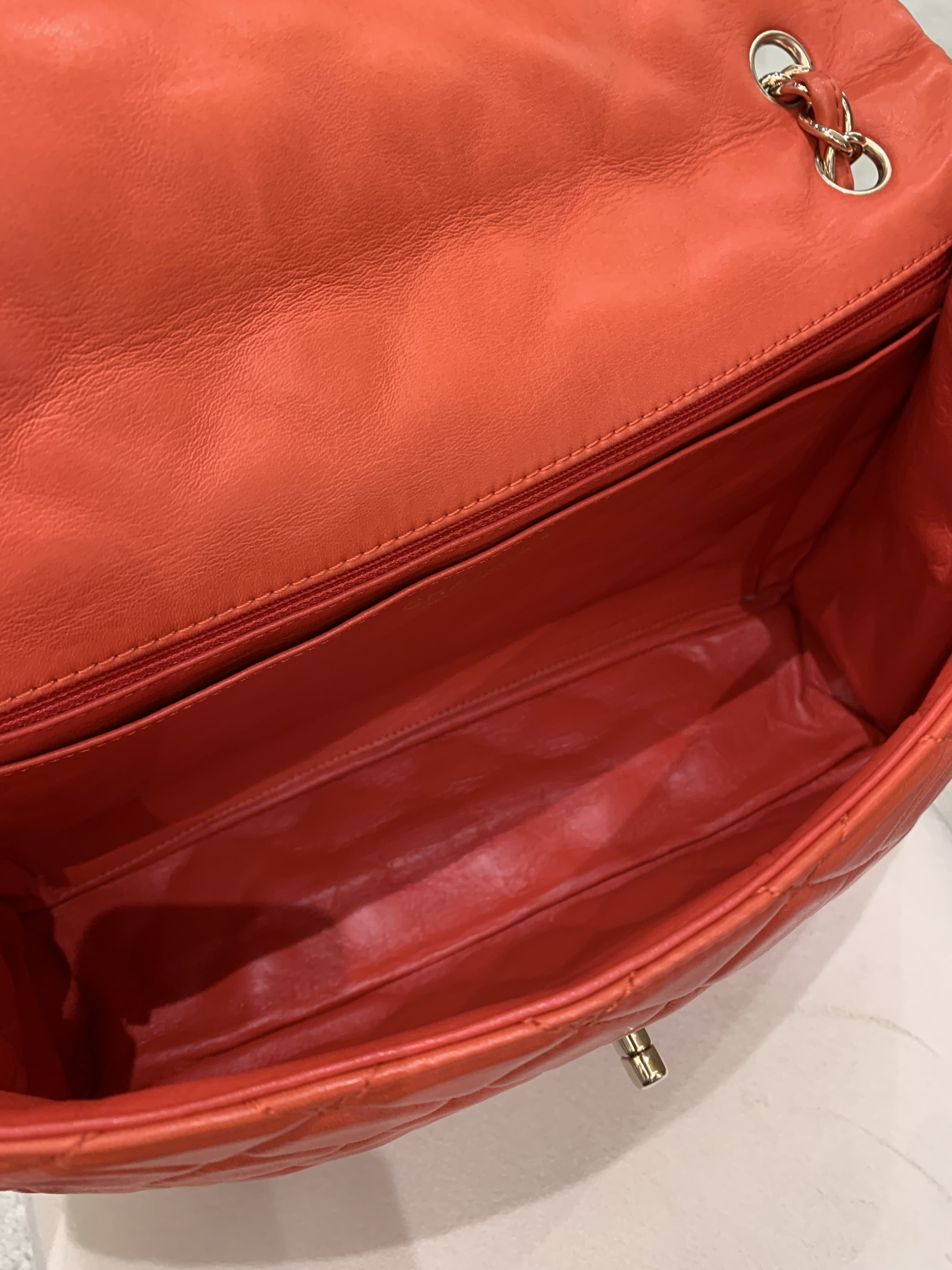 Chanel Quilted Cc Flap Bag Vermillion Lambskin
