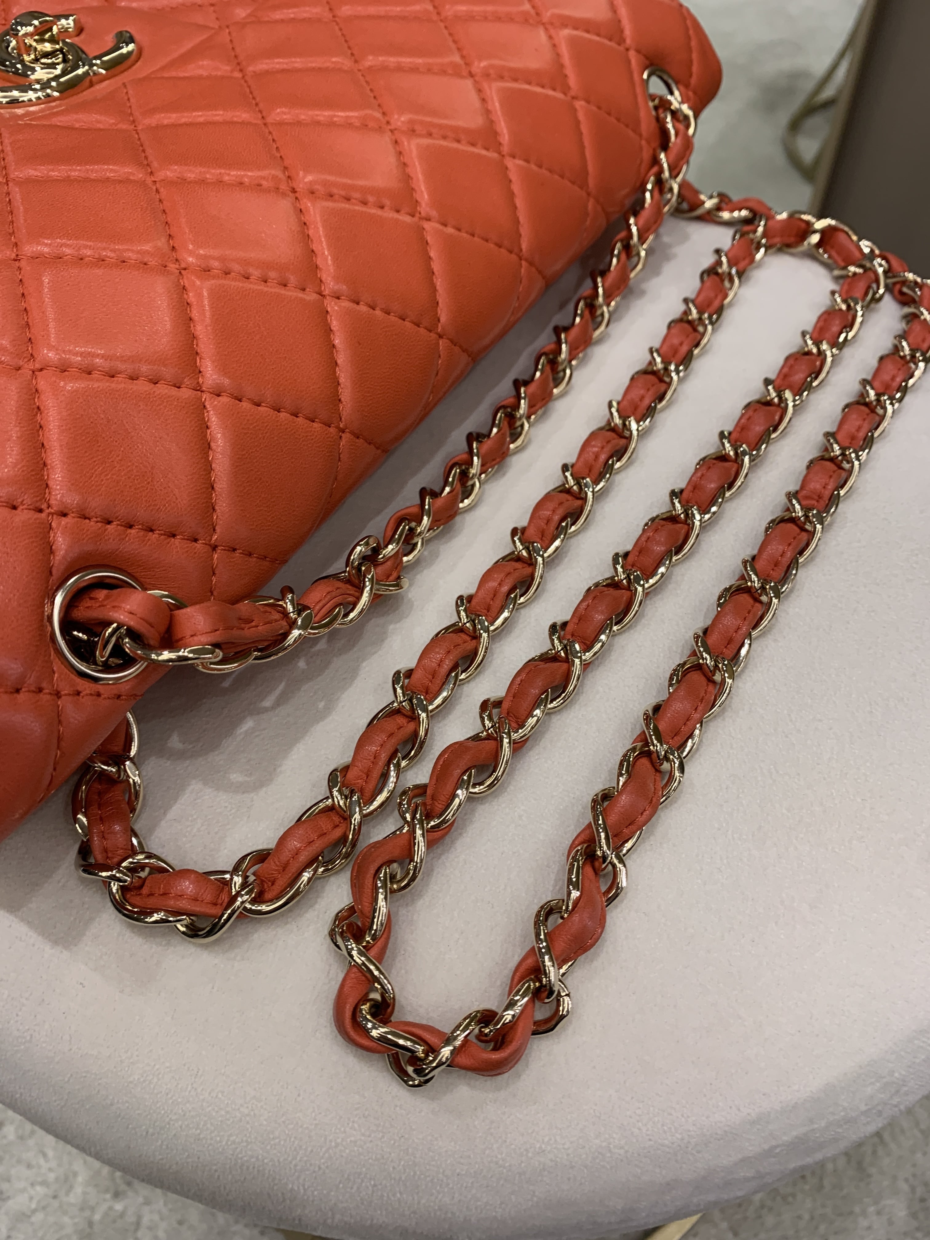 Chanel Quilted Cc Flap Bag Vermillion Lambskin