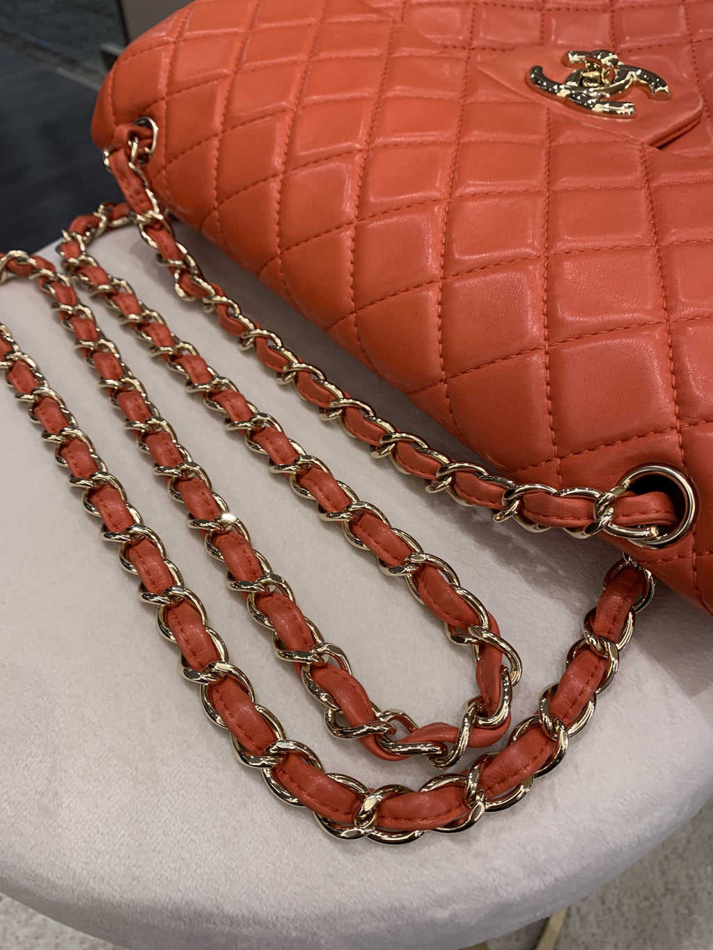 Chanel Quilted Cc Flap Bag Vermillion Lambskin