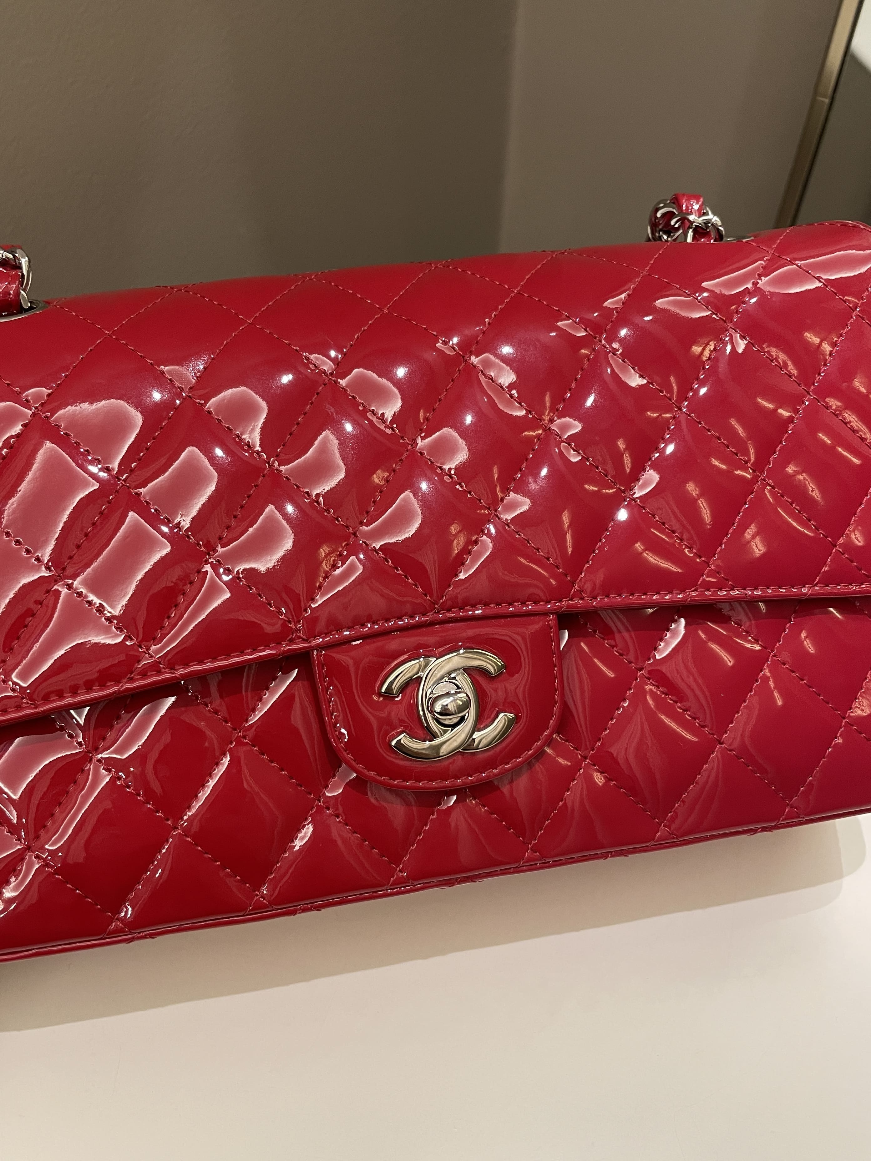 Chanel Classic Quilted Medium Double Flap Red Patent