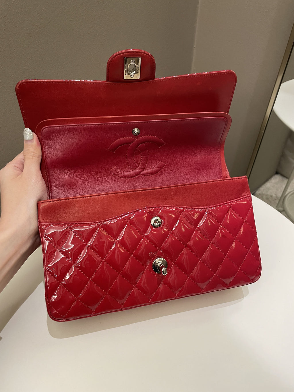 Chanel Classic Quilted Medium Double Flap Red Patent