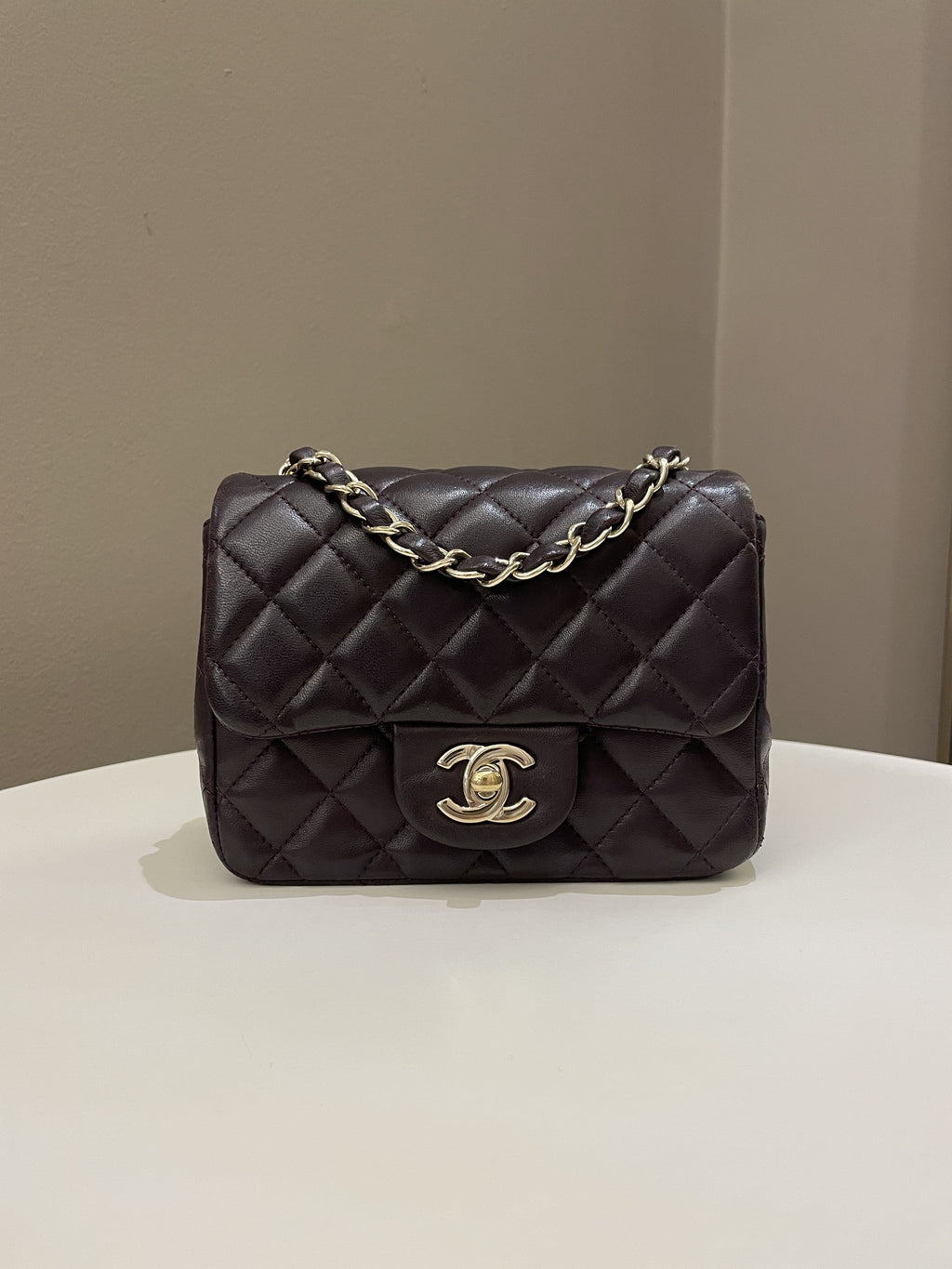 Chanel Classic Quilted Mini Square Dark Purple Lambskin