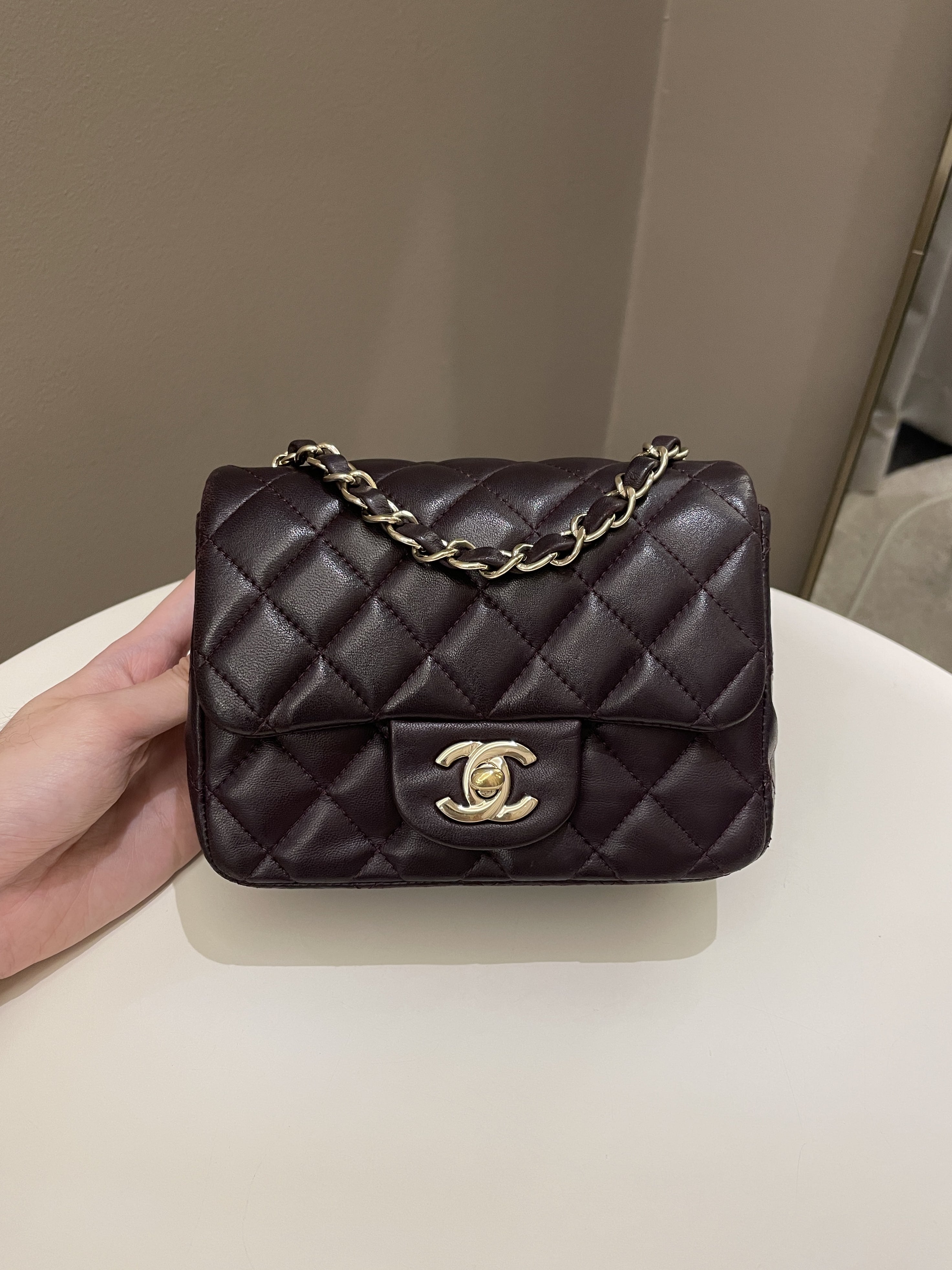 Chanel Classic Quilted Mini Square Dark Purple Lambskin