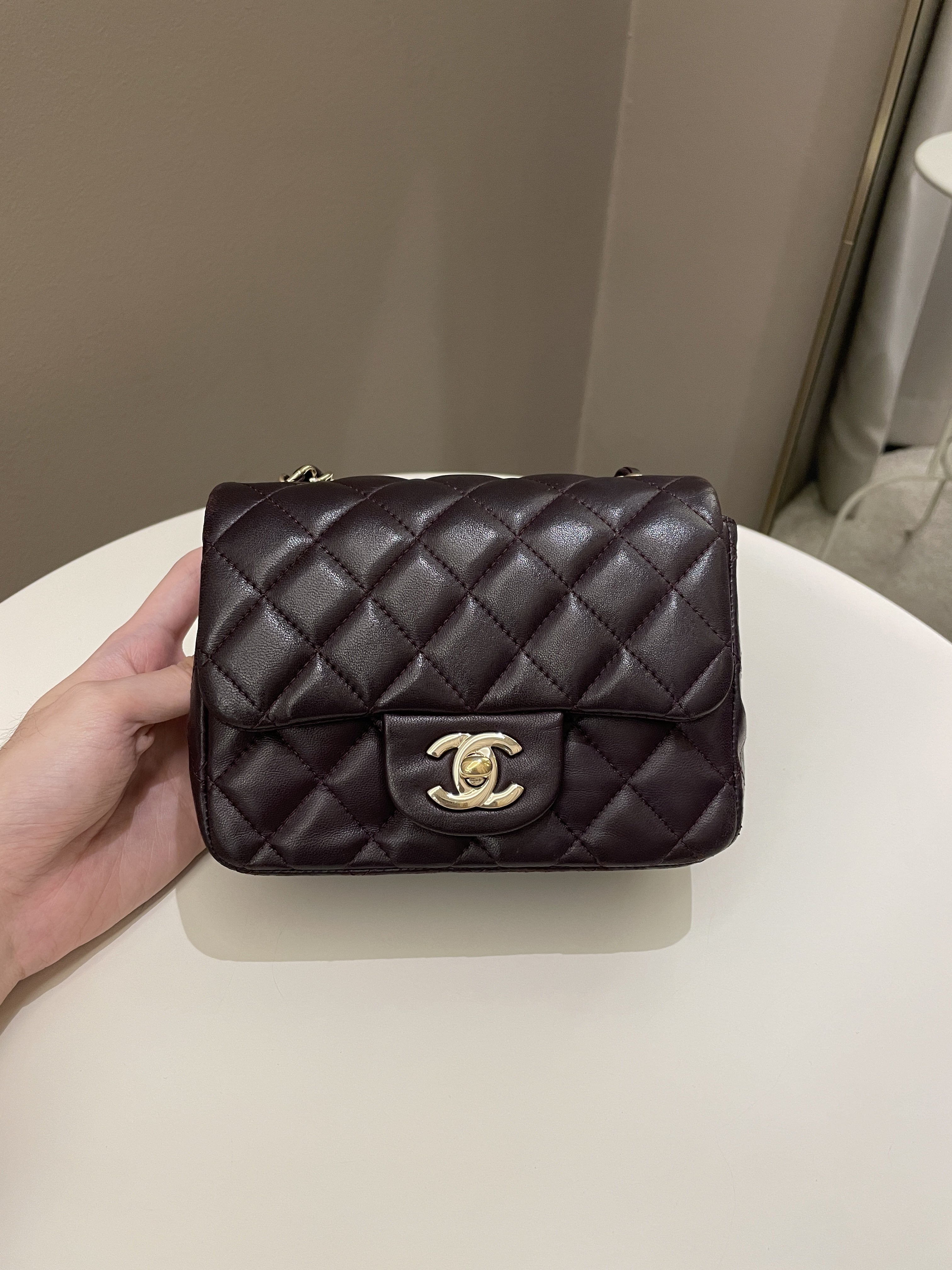 Chanel Classic Quilted Mini Square Dark Purple Lambskin