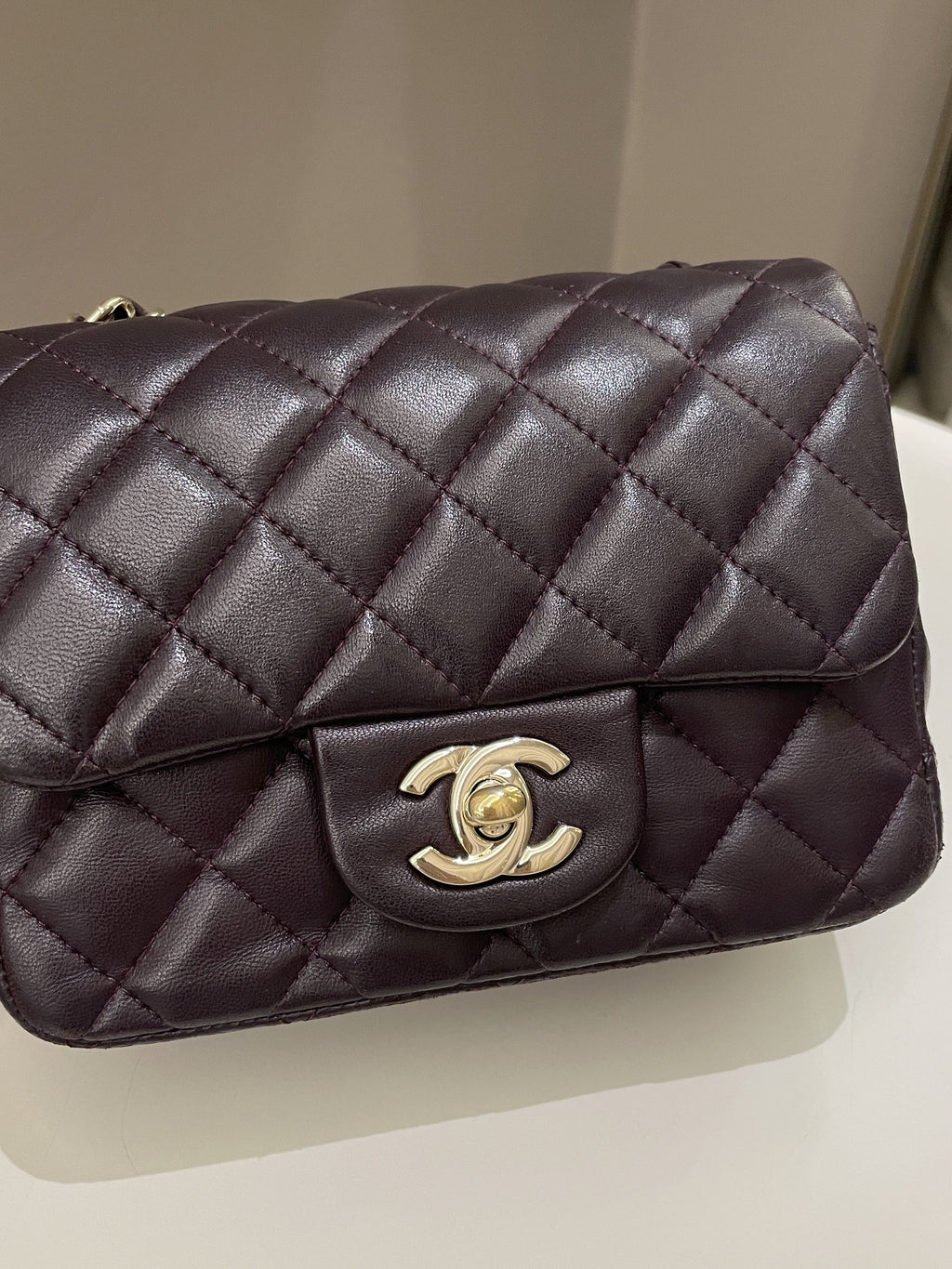Chanel Classic Quilted Mini Square Dark Purple Lambskin