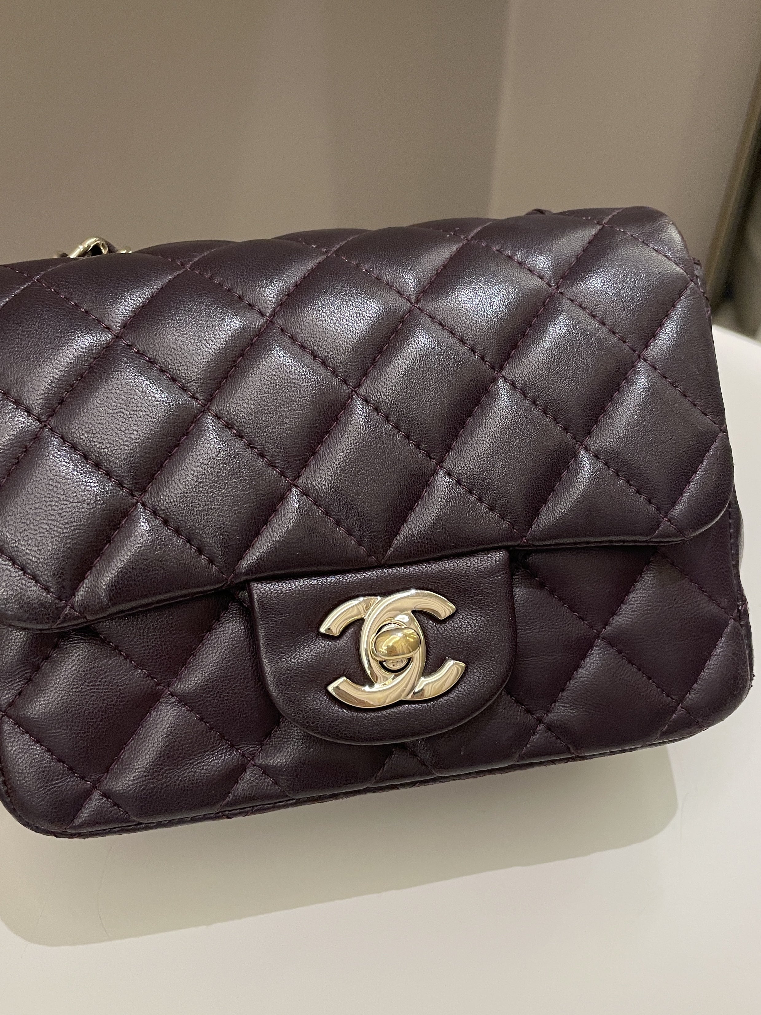 Chanel Classic Quilted Mini Square Dark Purple Lambskin