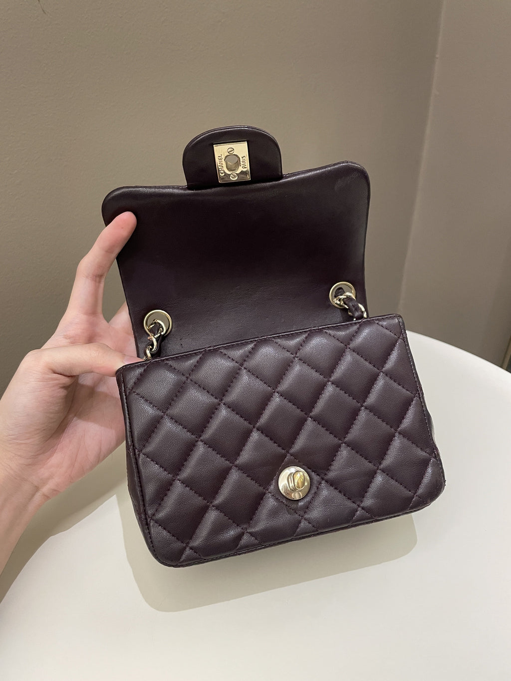 Chanel Classic Quilted Mini Square Dark Purple Lambskin