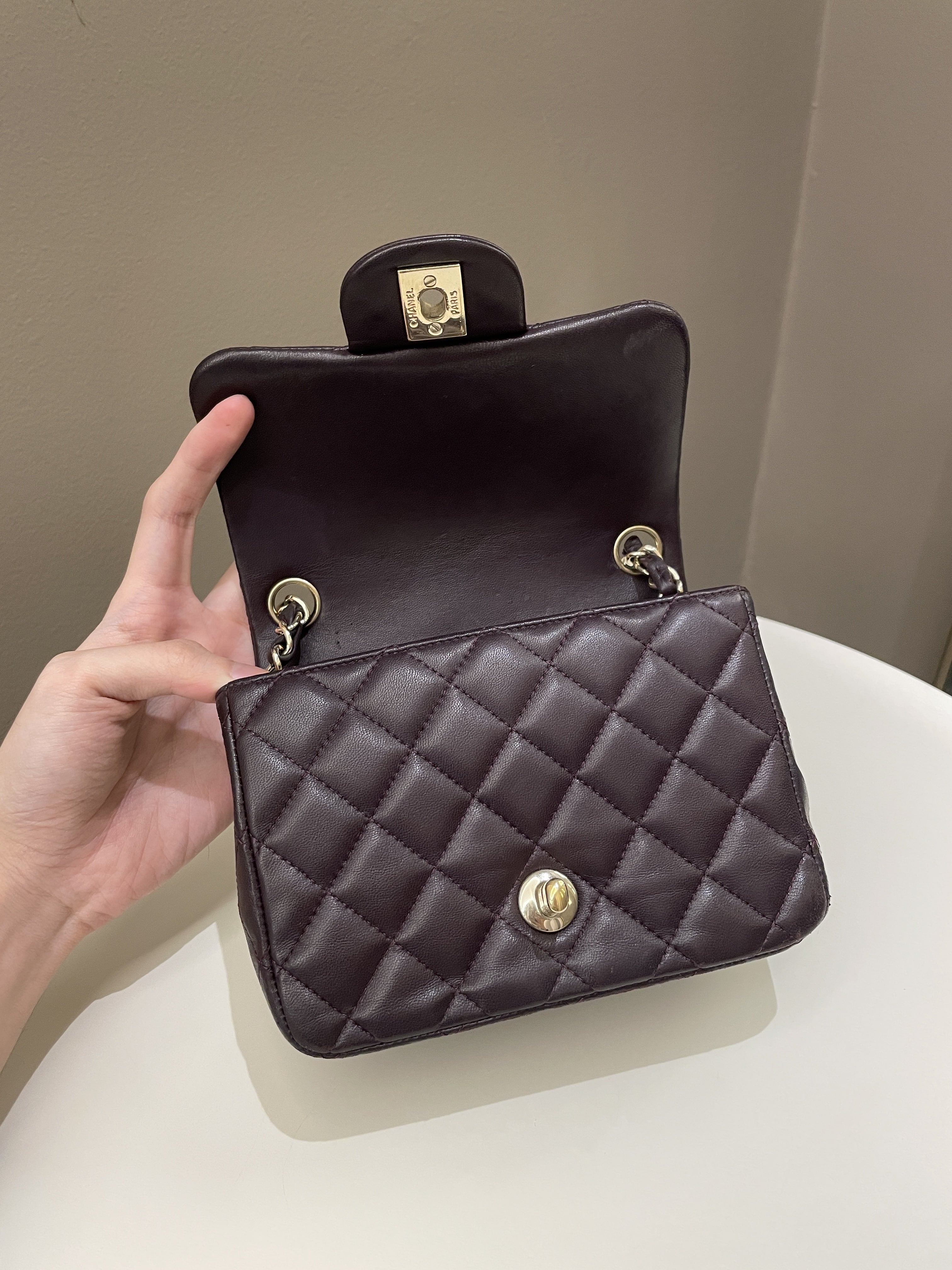 Chanel Classic Quilted Mini Square Dark Purple Lambskin