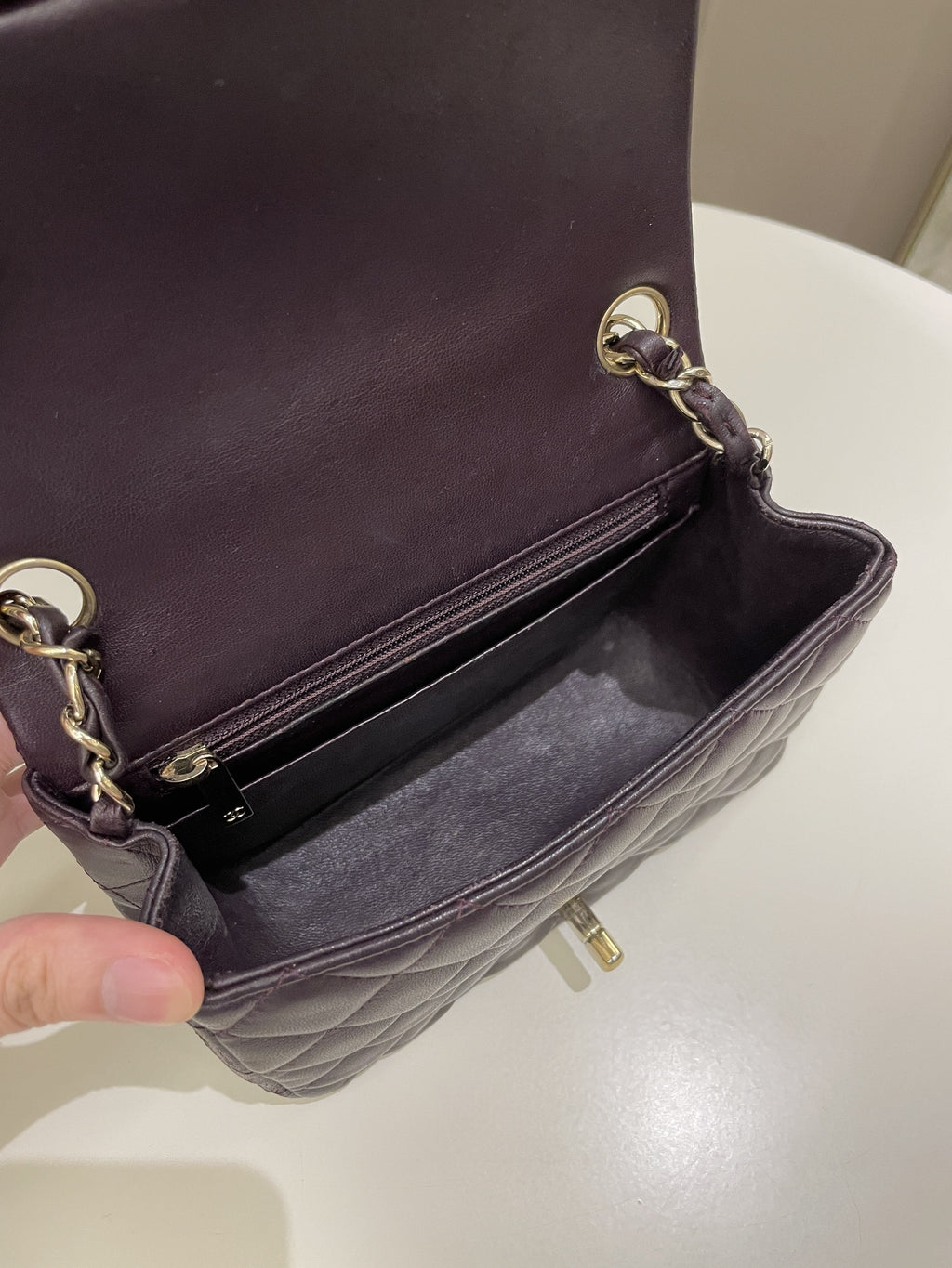 Chanel Classic Quilted Mini Square Dark Purple Lambskin