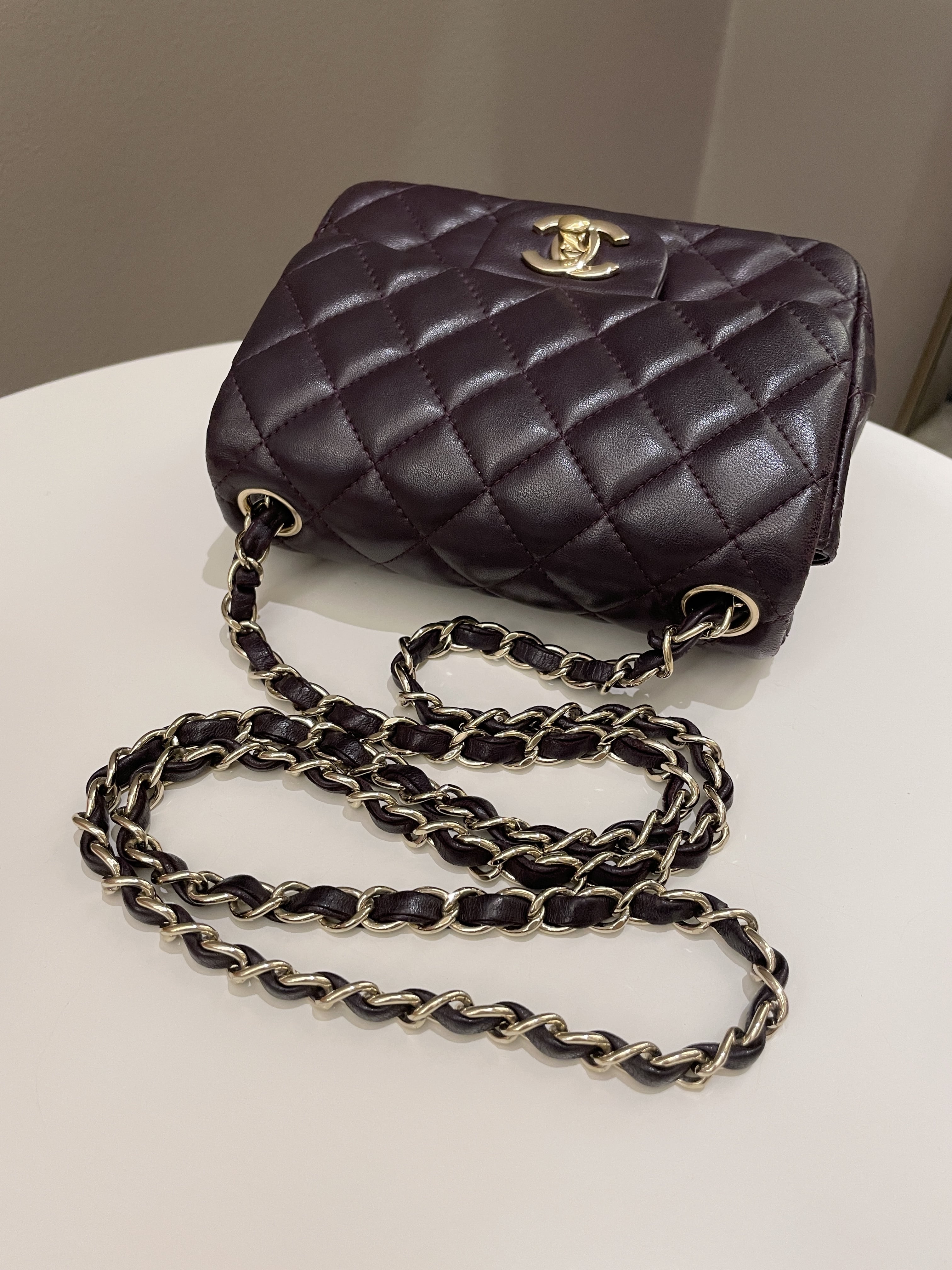 Chanel Classic Quilted Mini Square Dark Purple Lambskin