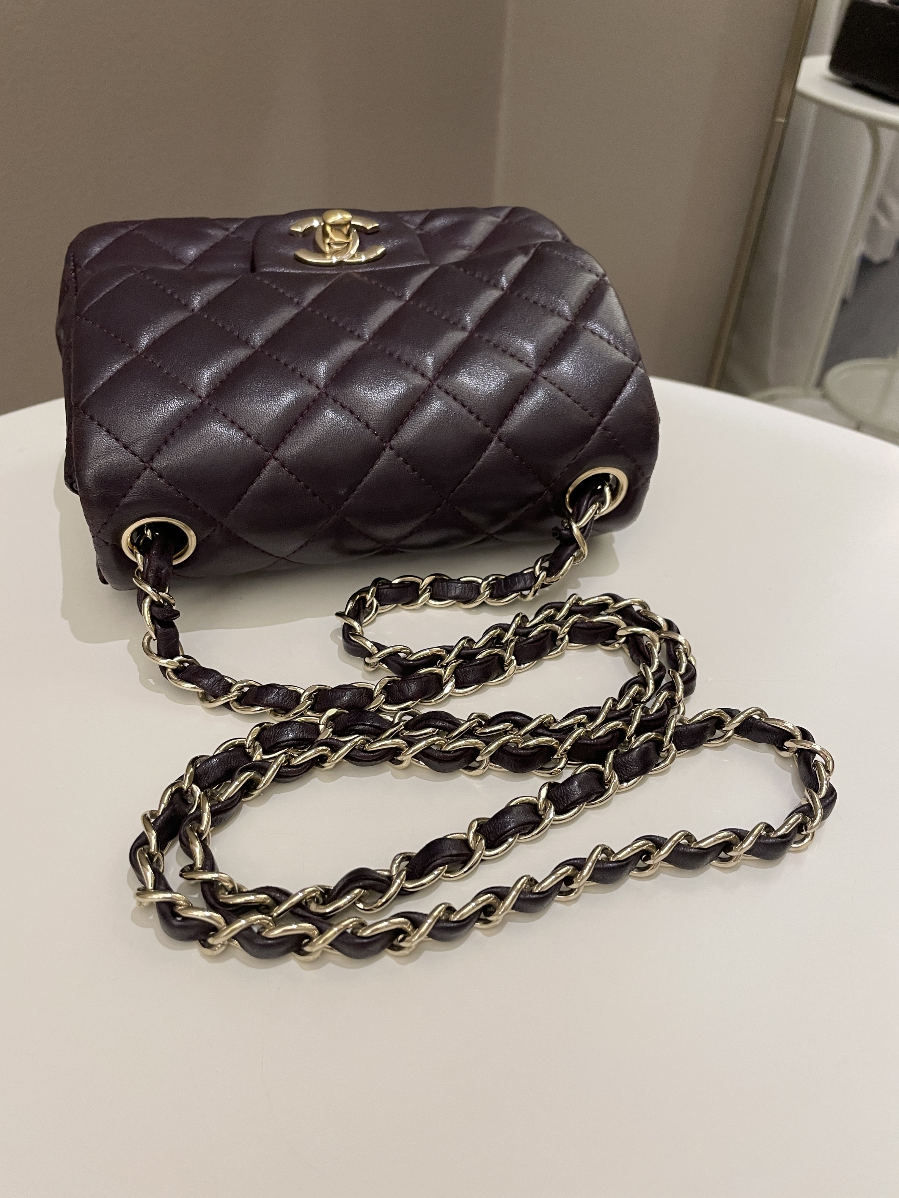 Chanel Classic Quilted Mini Square Dark Purple Lambskin