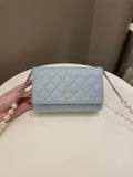 Chanel Quilted Wallet on Chain With Pearls Chain  Baby Blue Lambskin