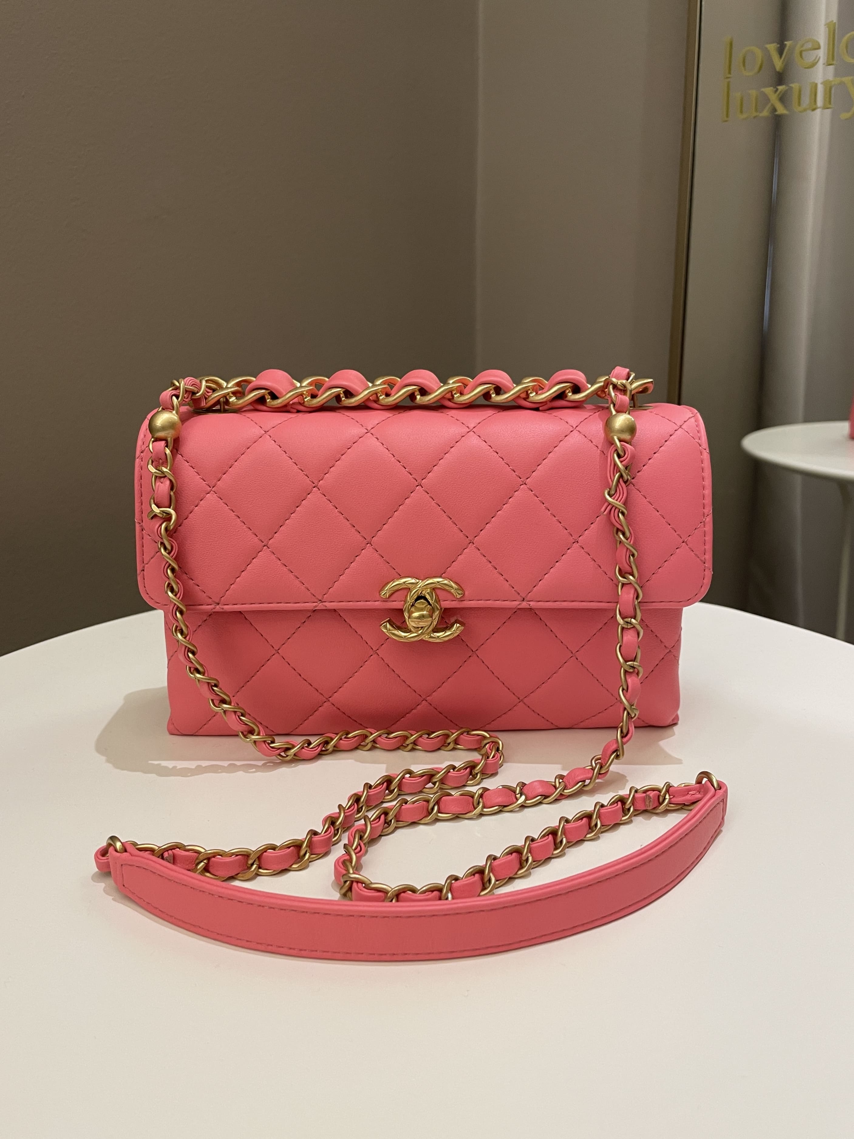 Chanel 22S Wrapped Top Handle Pink Lambskin