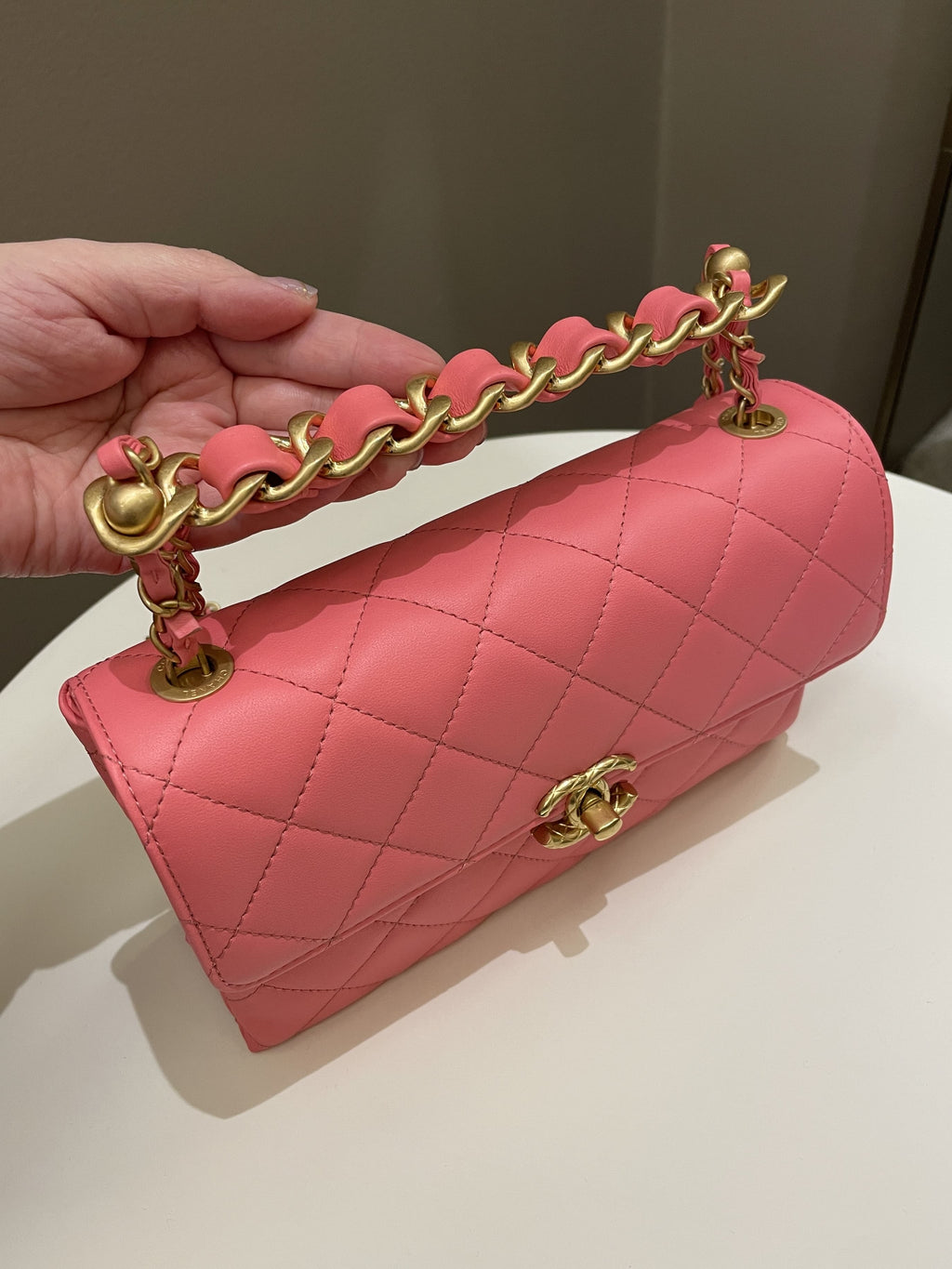 Chanel 22S Wrapped Top Handle Pink Lambskin