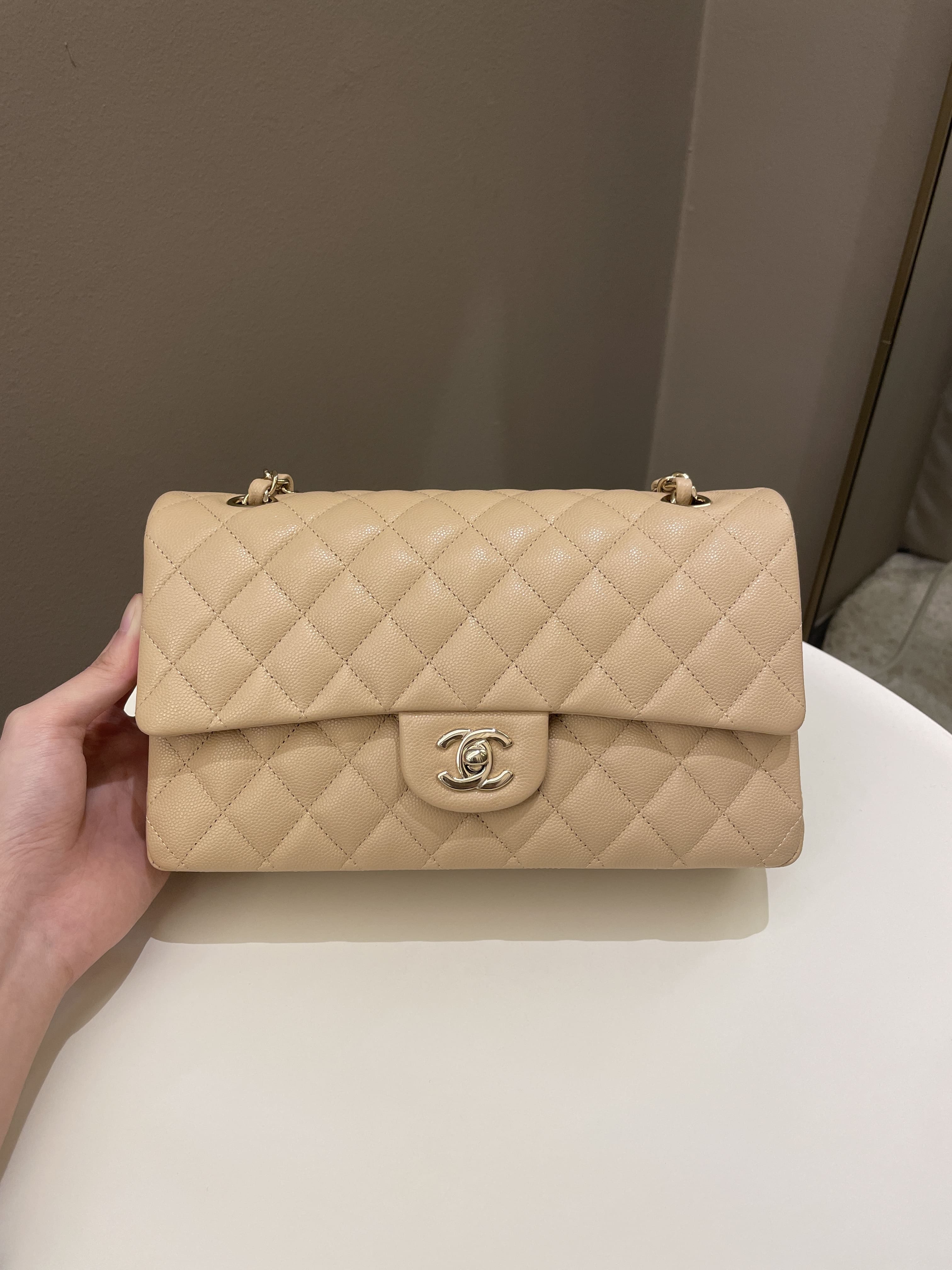 Chanel Classic Quilted Medium Double Flap Beige Caviar