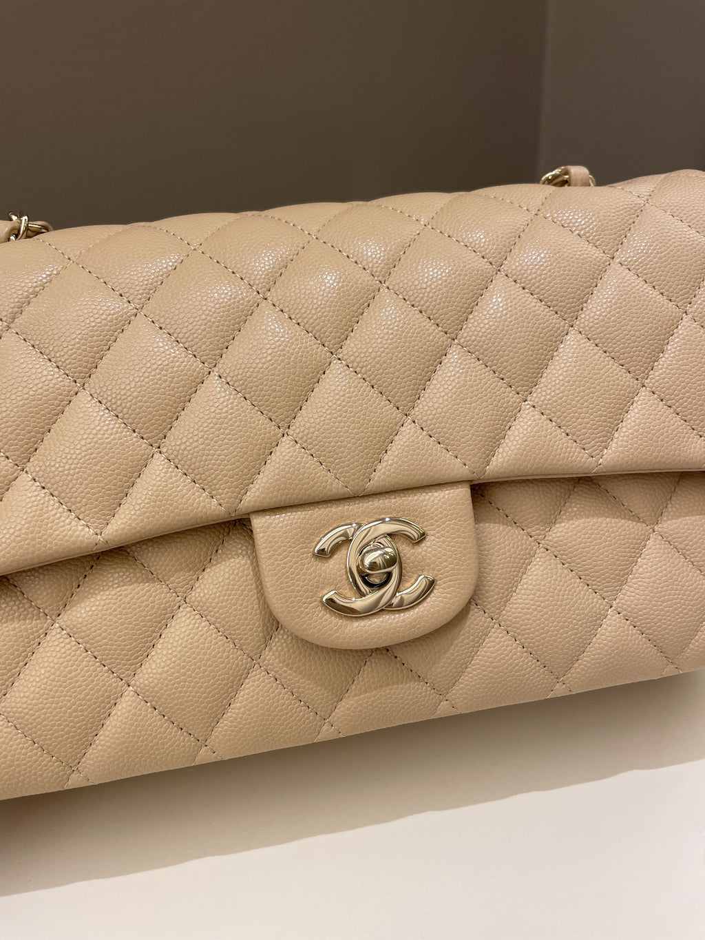 Chanel Classic Quilted Medium Double Flap Beige Caviar