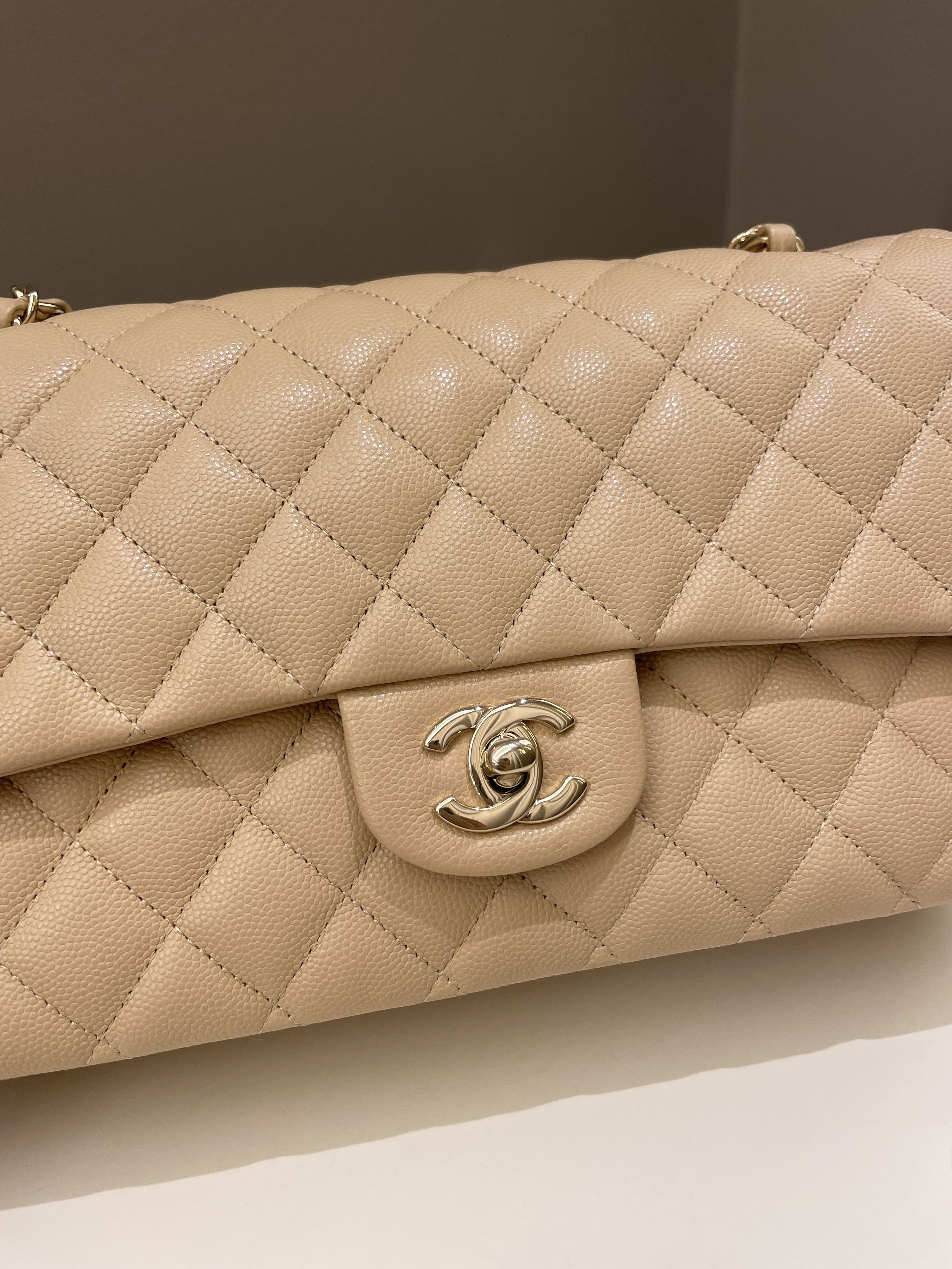 Chanel Classic Quilted Medium Double Flap Beige Caviar