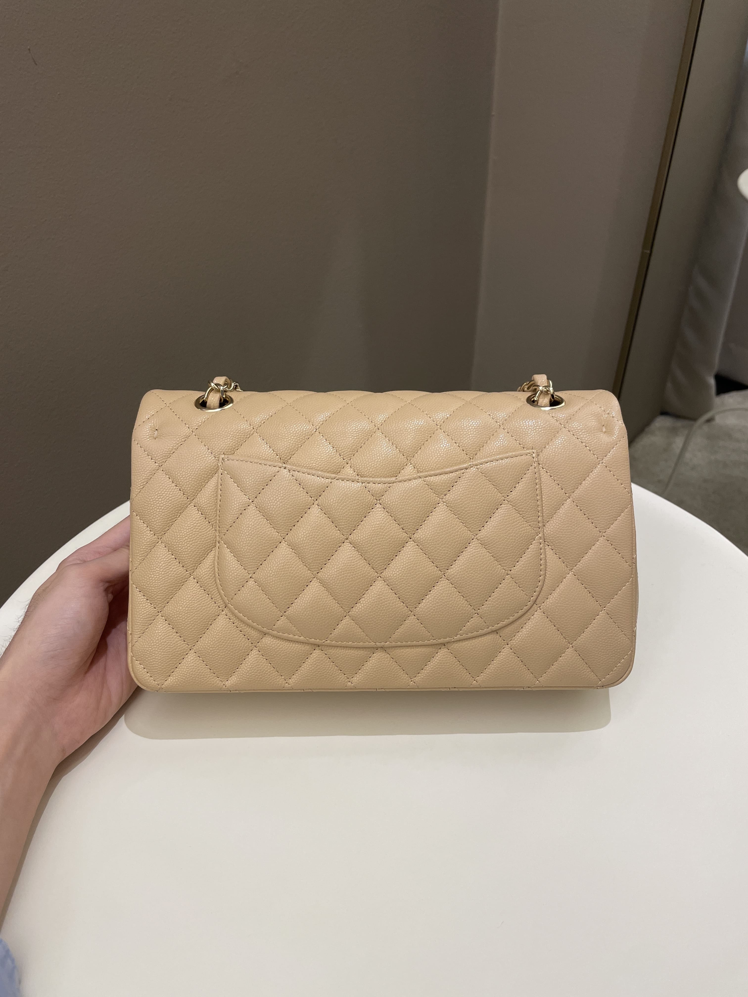 Chanel Classic Quilted Medium Double Flap Beige Caviar