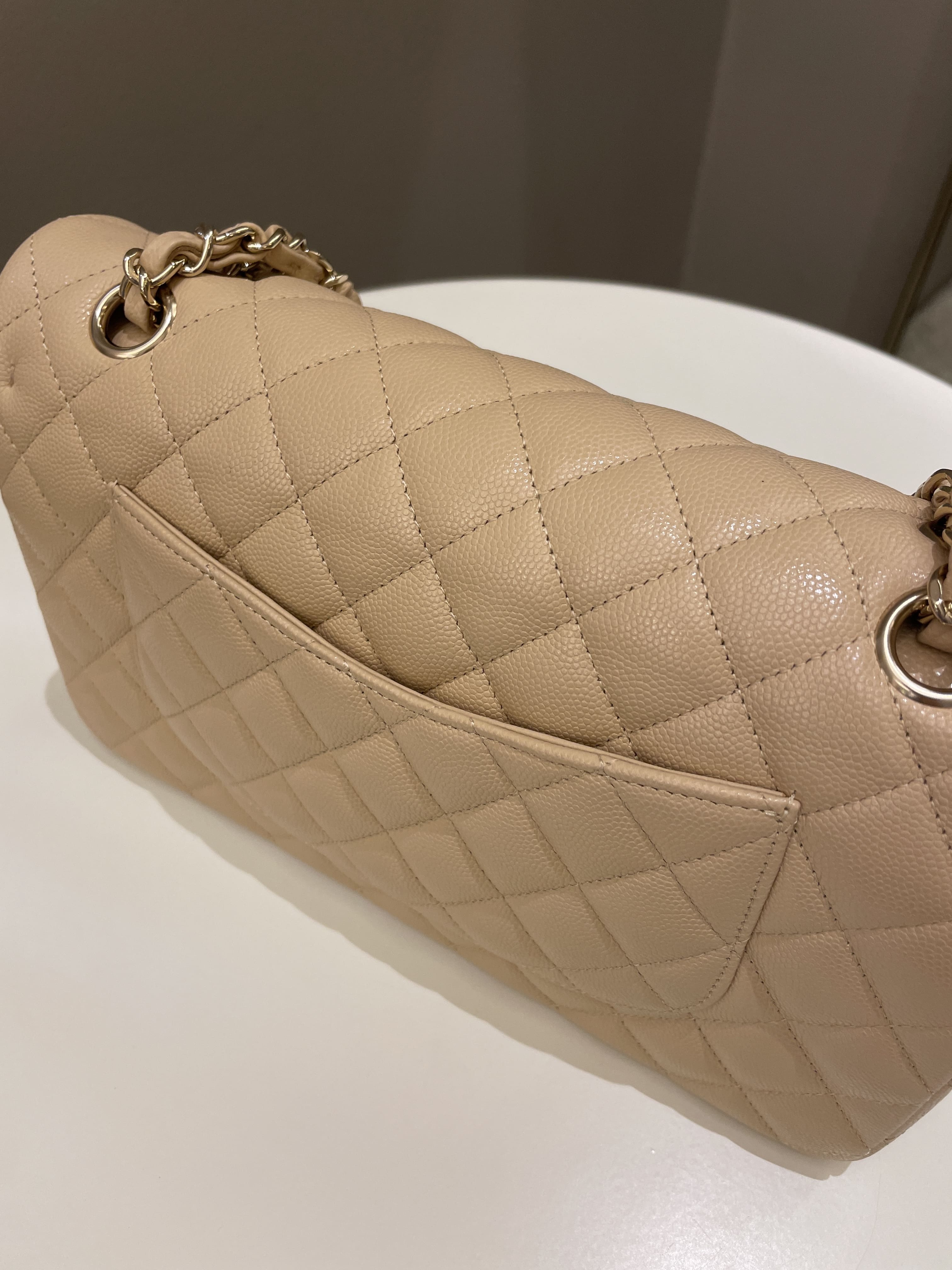 Chanel Classic Quilted Medium Double Flap Beige Caviar