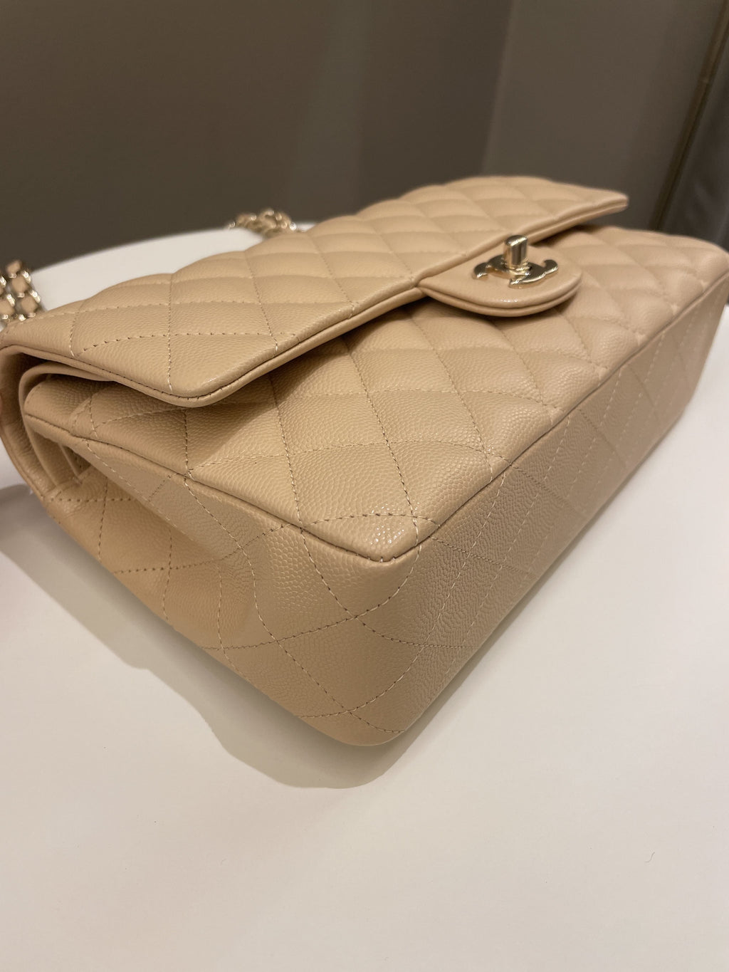 Chanel Classic Quilted Medium Double Flap Beige Caviar