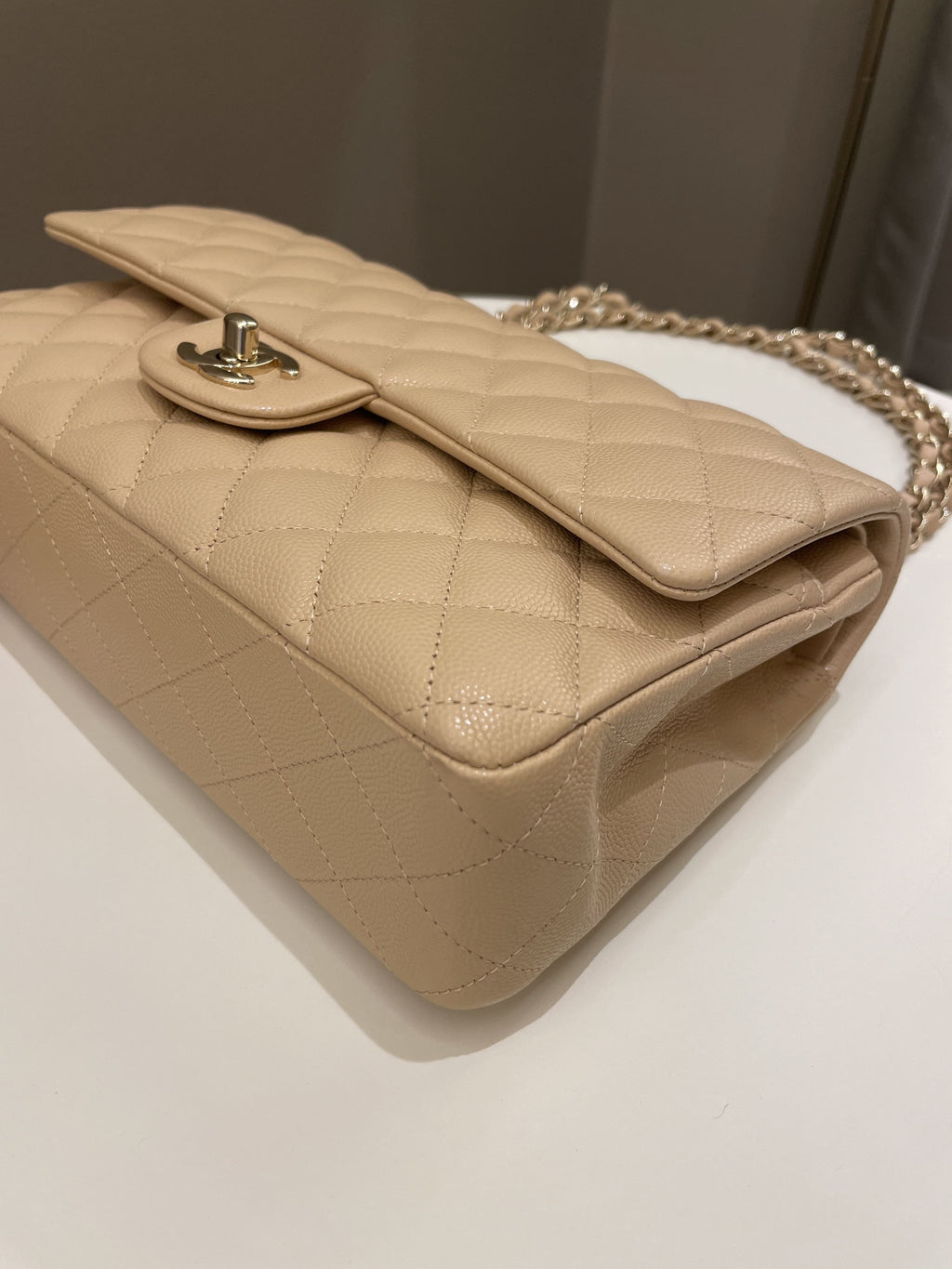 Chanel Classic Quilted Medium Double Flap Beige Caviar