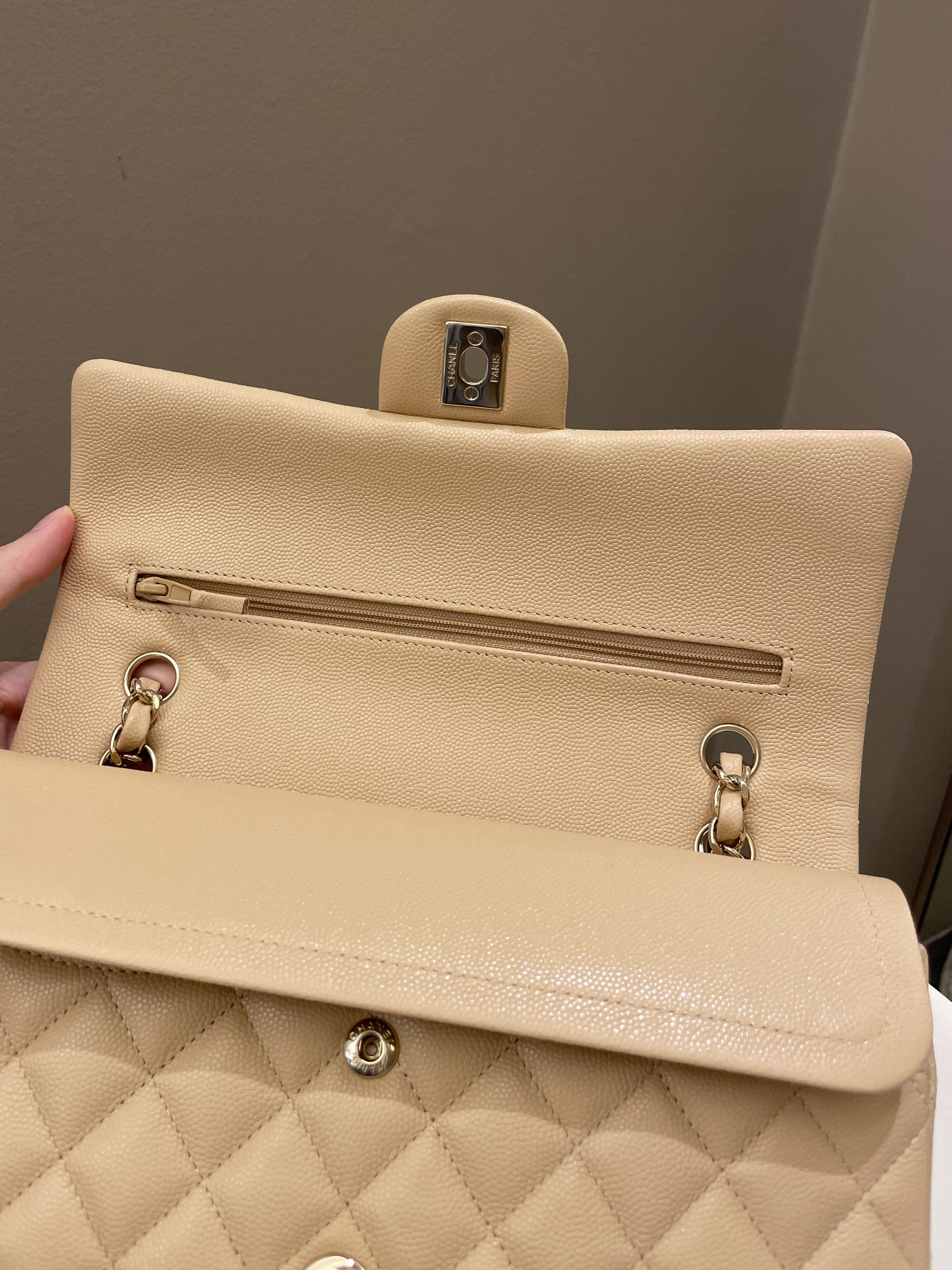 Chanel Classic Quilted Medium Double Flap Beige Caviar