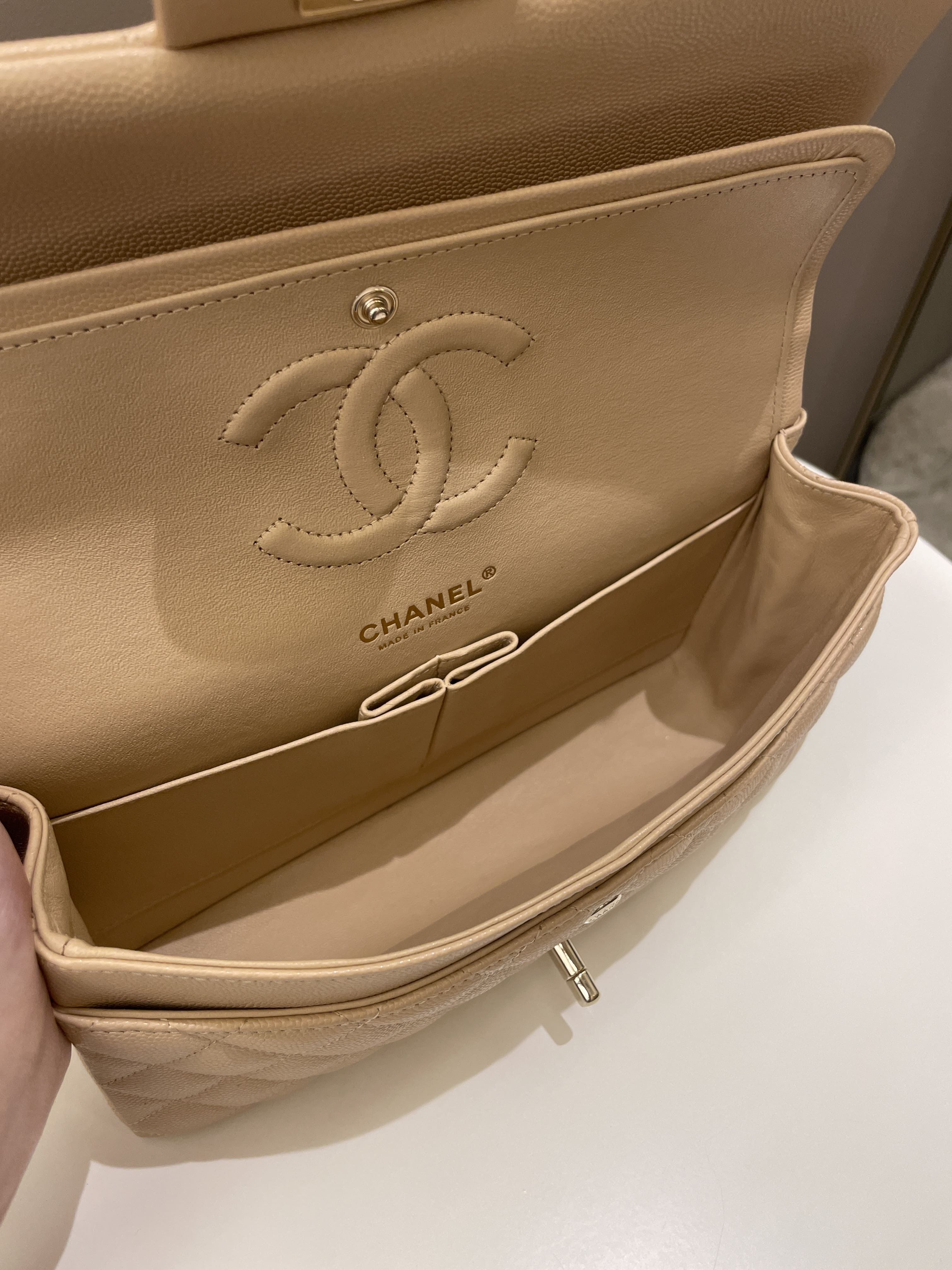 Chanel Classic Quilted Medium Double Flap Beige Caviar
