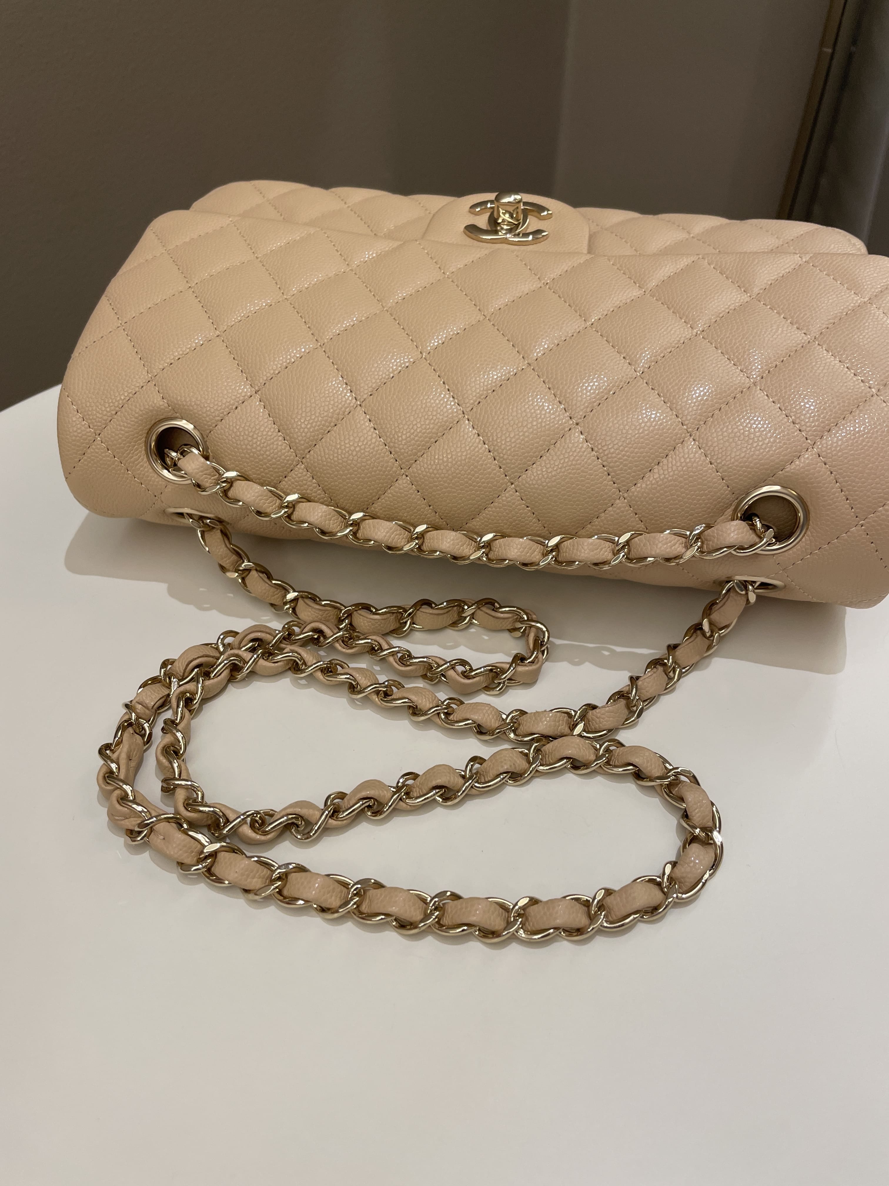 Chanel Classic Quilted Medium Double Flap Beige Caviar